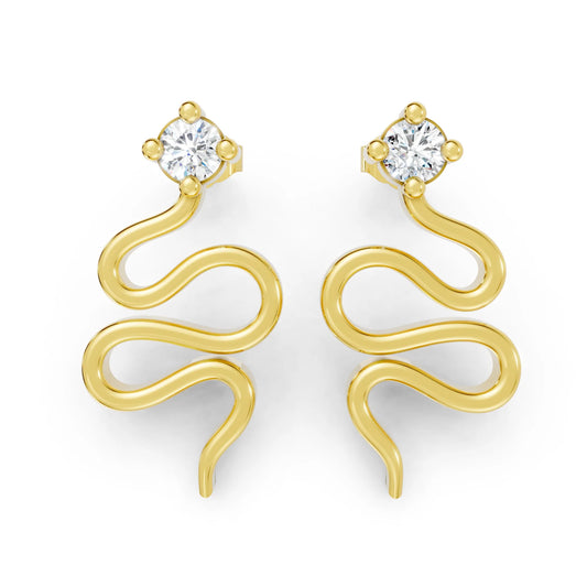 14K Gold Snake Inspired Round Diamond Earrings (Prong Setting)