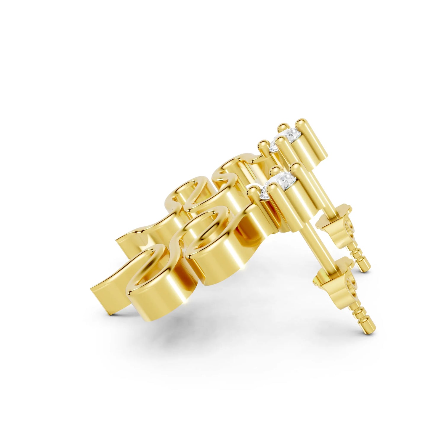 14K Gold Snake Inspired Round Diamond Earrings (Prong Setting)