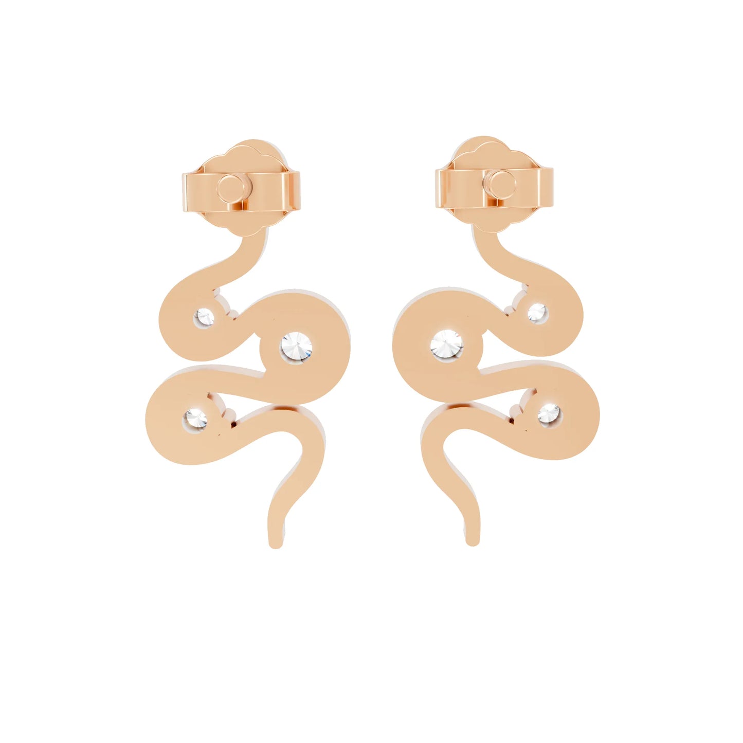 14K Gold Snake Inspired Three Round Diamond Earrings (Prong Setting)