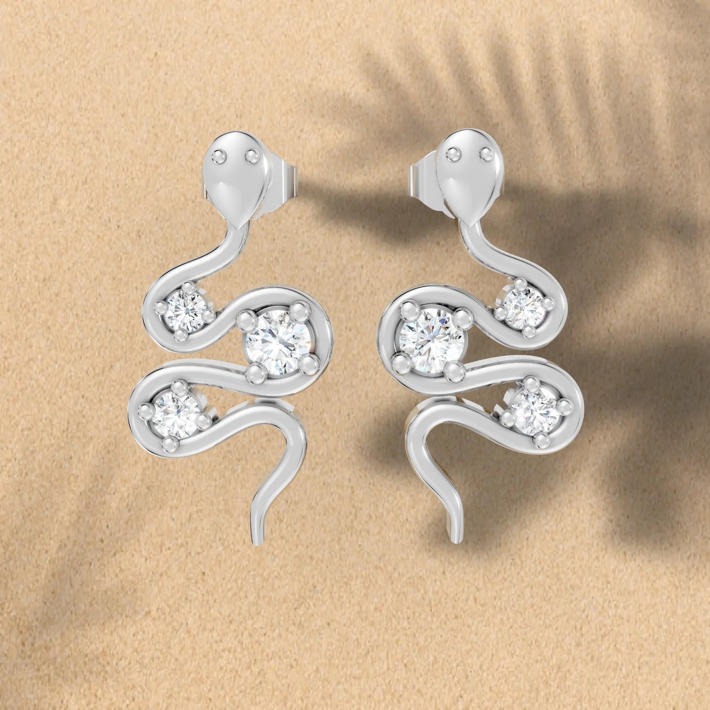 14K Gold Snake Inspired Three Round Diamond Earrings (Prong Setting)
