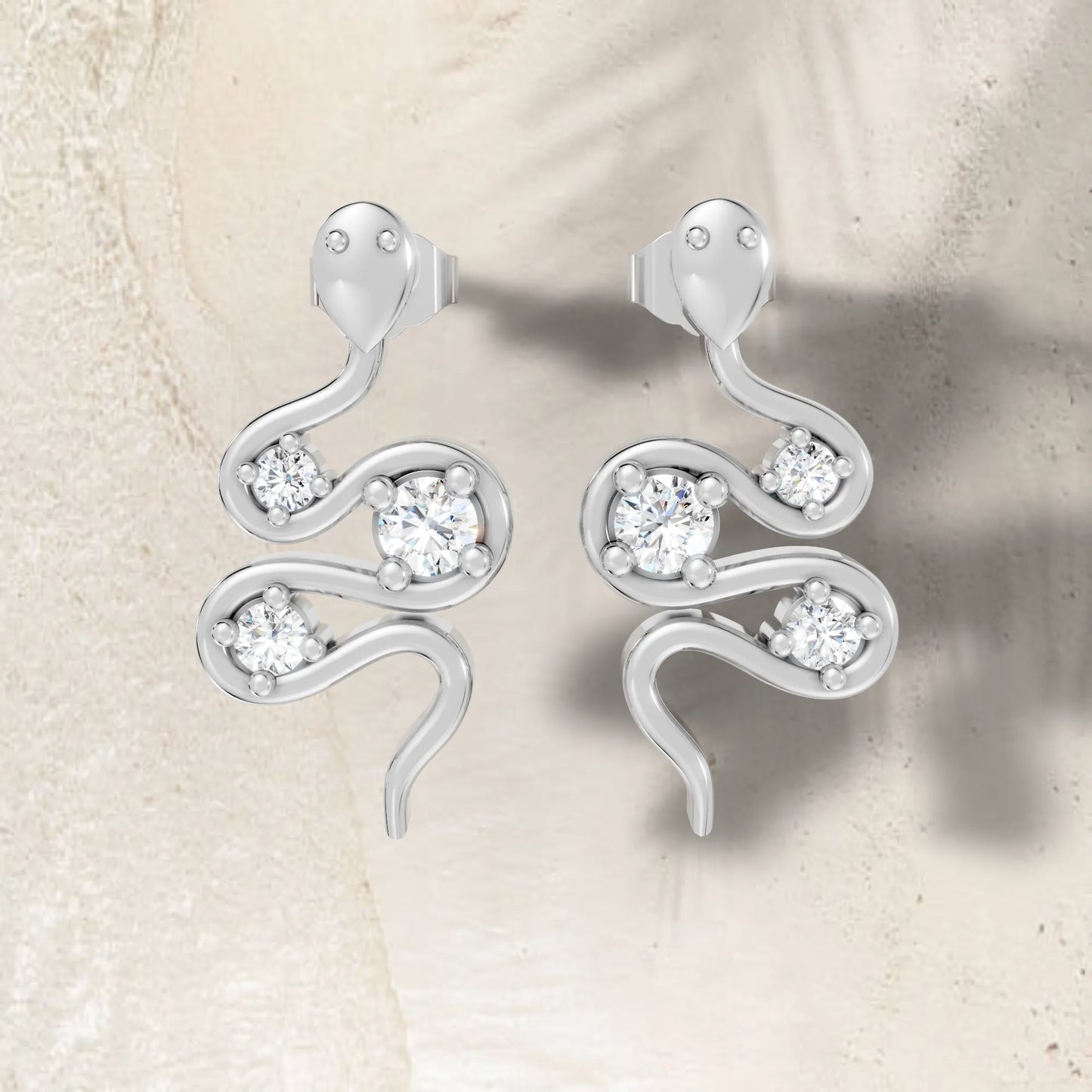 14K Gold Snake Inspired Three Round Diamond Earrings (Prong Setting)