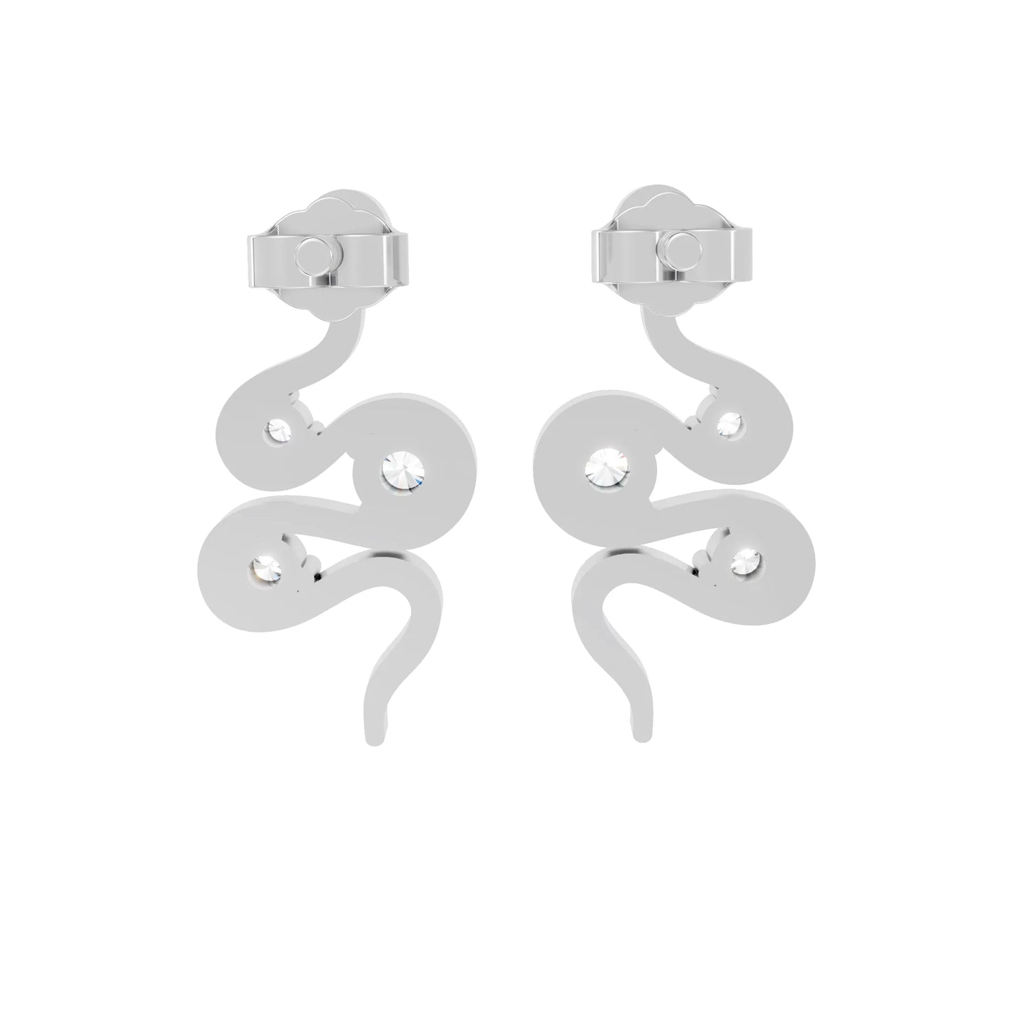 14K Gold Snake Inspired Three Round Diamond Earrings (Prong Setting)