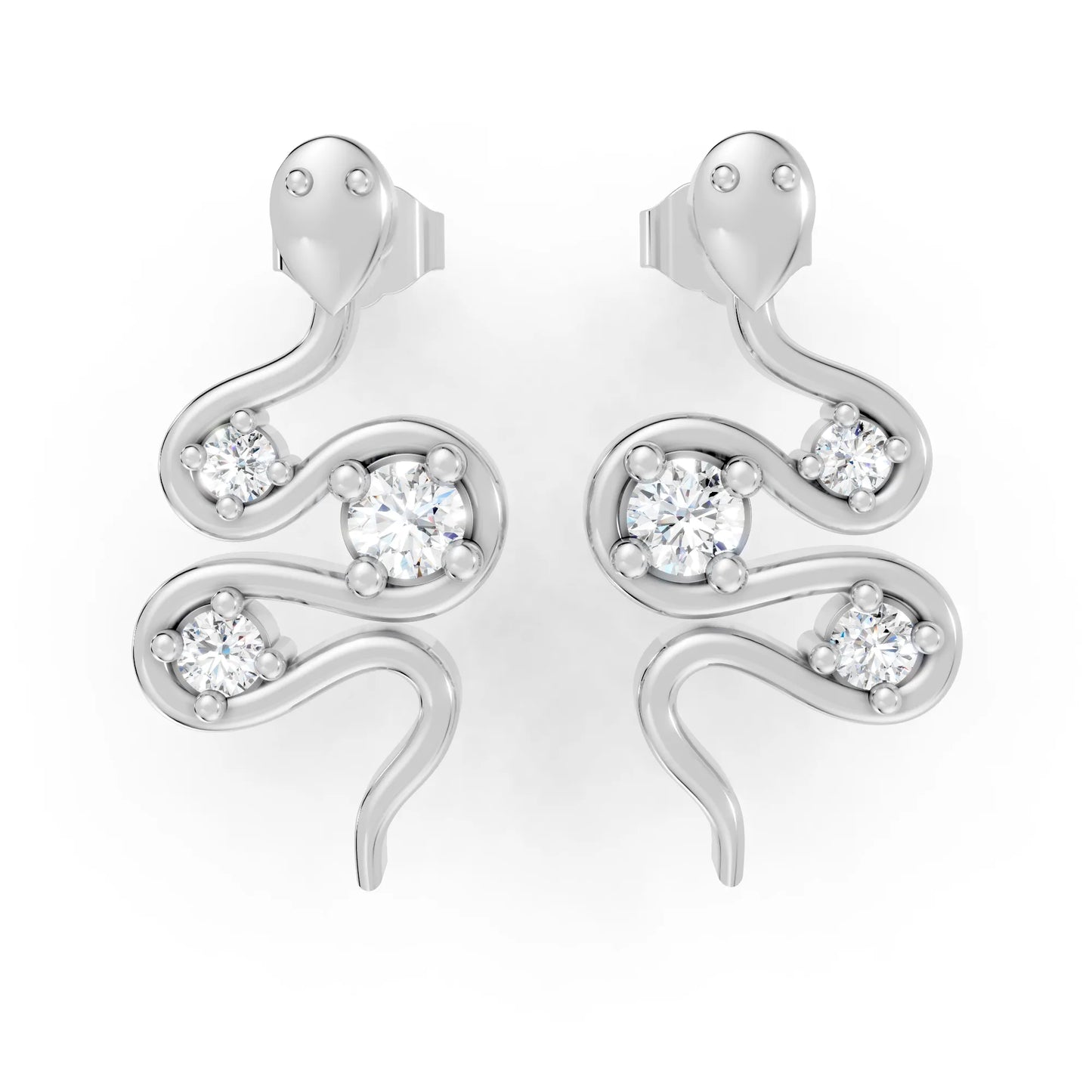 14K Gold Snake Inspired Three Round Diamond Earrings (Prong Setting)