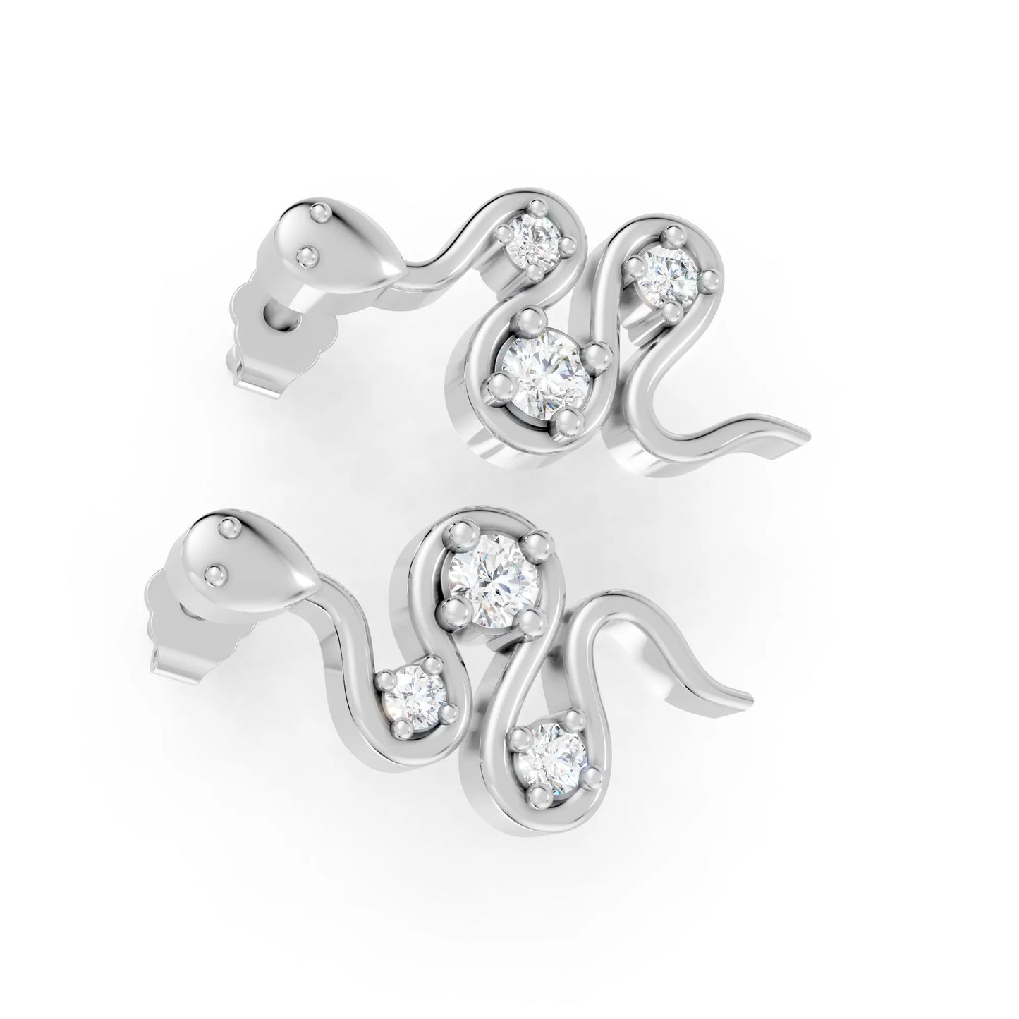 14K Gold Snake Inspired Three Round Diamond Earrings (Prong Setting)