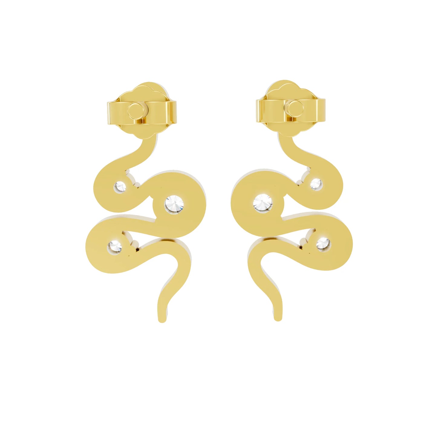 14K Gold Snake Inspired Three Round Diamond Earrings (Prong Setting)