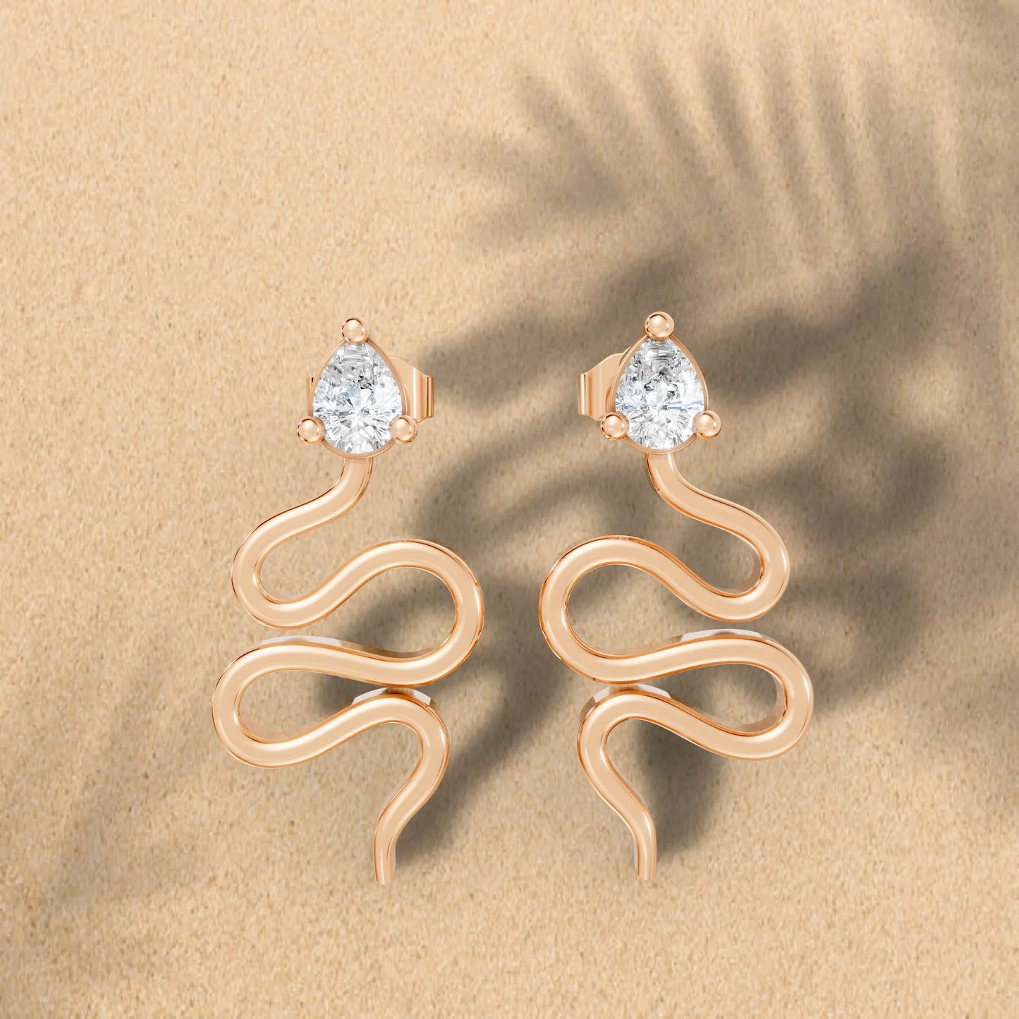 14K Gold Snake Inspired Pear Diamond Earrings (Prong Setting)
