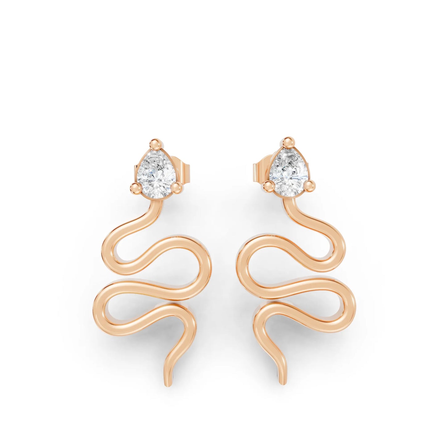 14K Gold Snake Inspired Pear Diamond Earrings (Prong Setting)