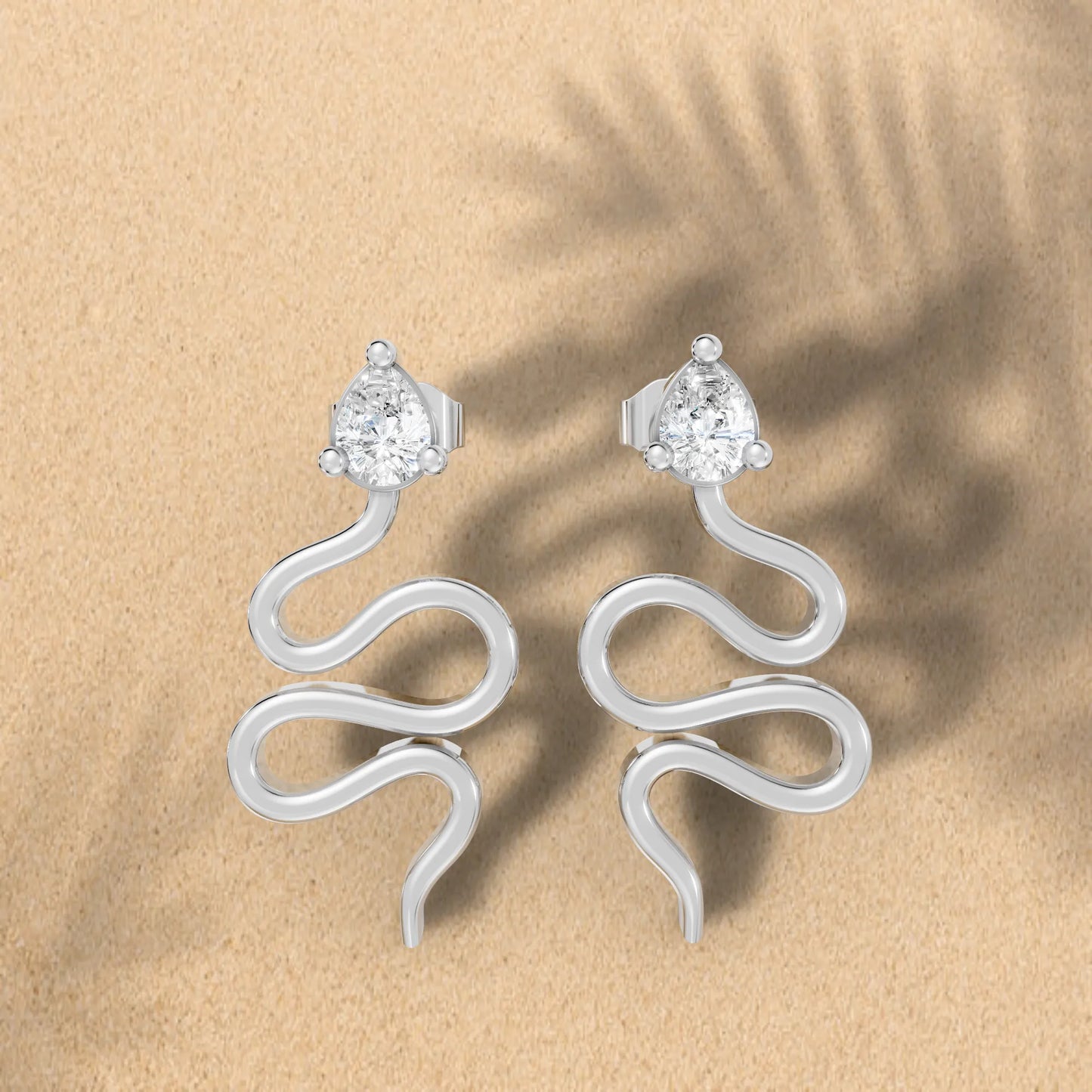 14K Gold Snake Inspired Pear Diamond Earrings (Prong Setting)