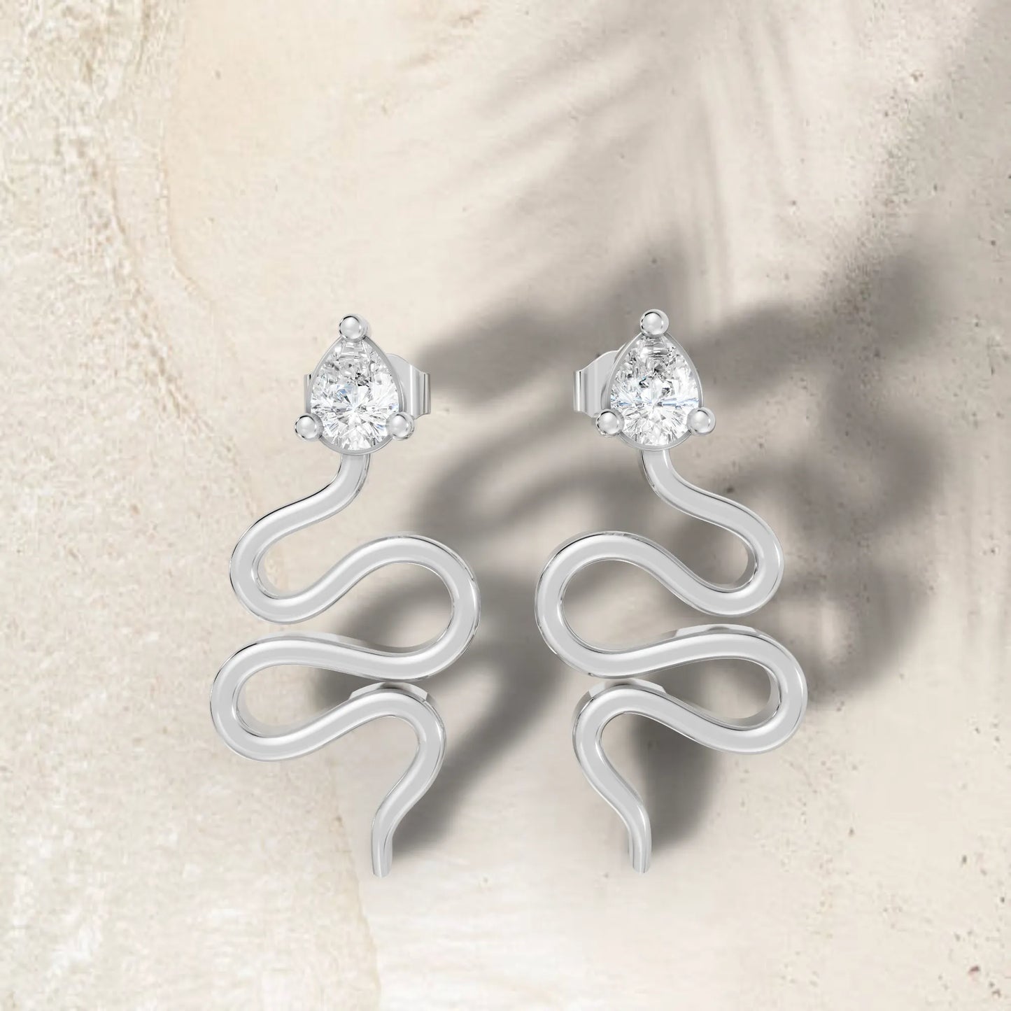 14K Gold Snake Inspired Pear Diamond Earrings (Prong Setting)