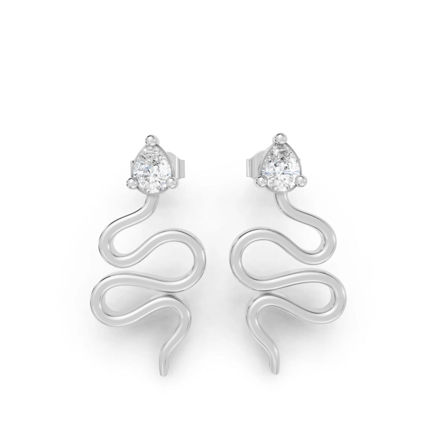 14K Gold Snake Inspired Pear Diamond Earrings (Prong Setting)