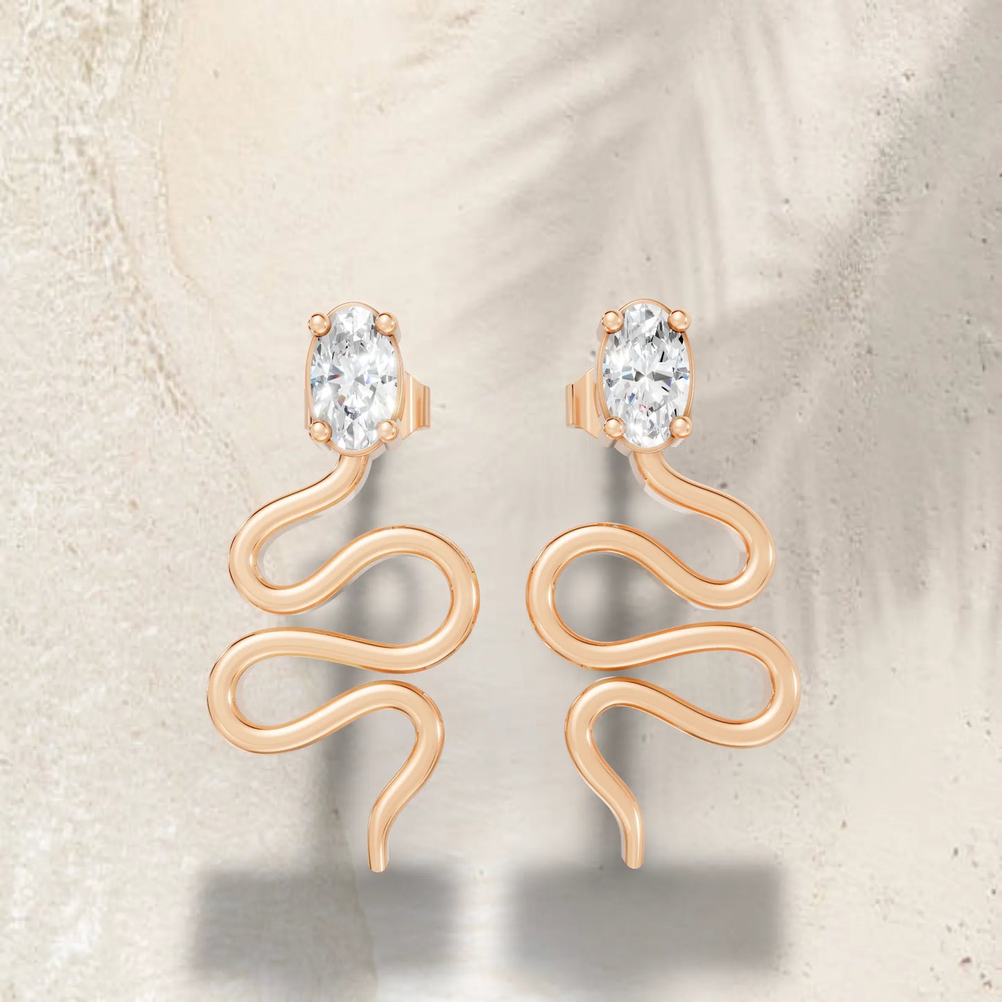 14K Gold Snake Inspired Oval Diamond Earrings (Prong Setting)