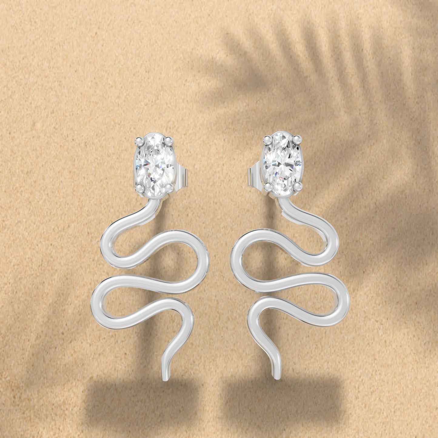 14K Gold Snake Inspired Oval Diamond Earrings (Prong Setting)