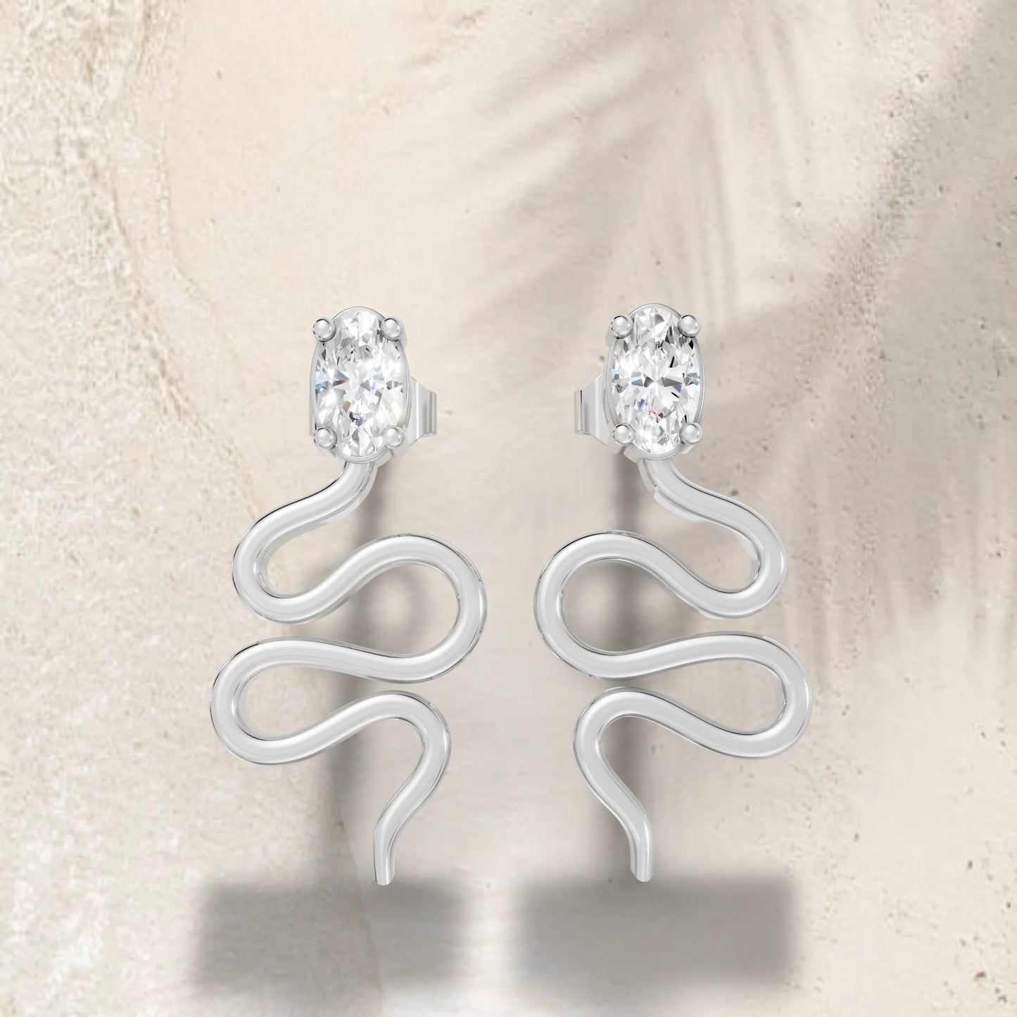14K Gold Snake Inspired Oval Diamond Earrings (Prong Setting)