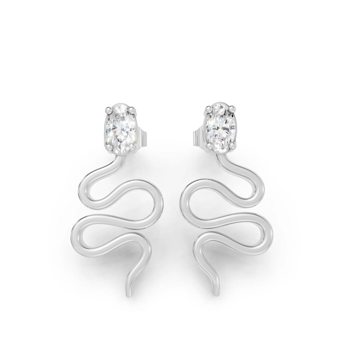 14K Gold Snake Inspired Oval Diamond Earrings (Prong Setting)