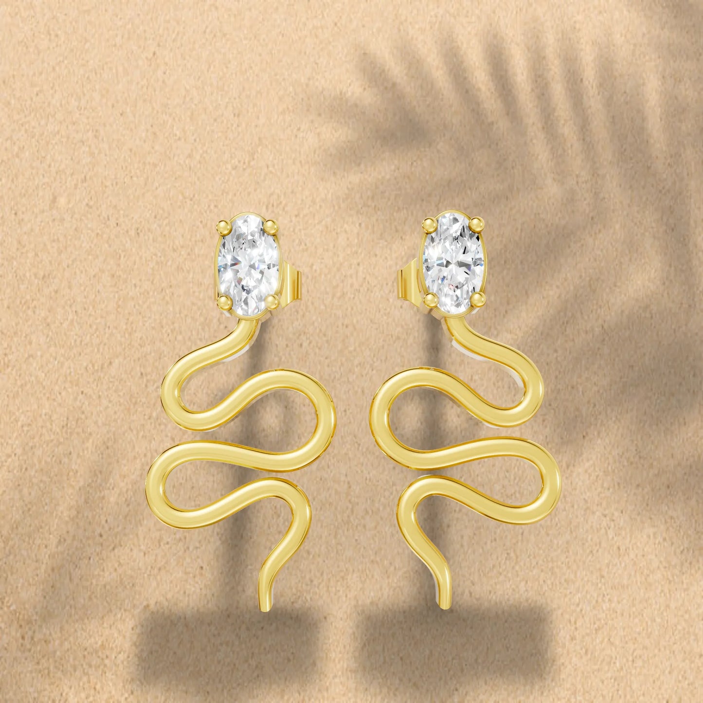 14K Gold Snake Inspired Oval Diamond Earrings (Prong Setting)