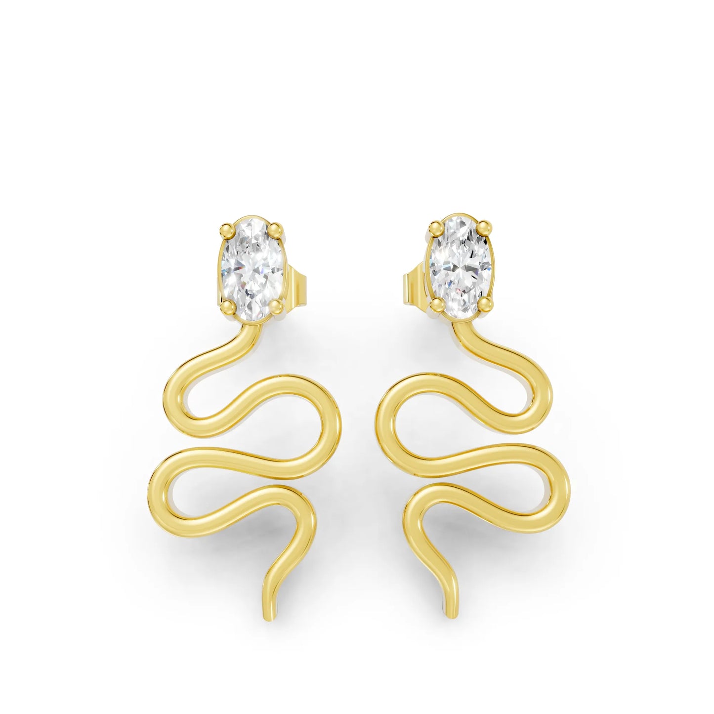 14K Gold Snake Inspired Oval Diamond Earrings (Prong Setting)