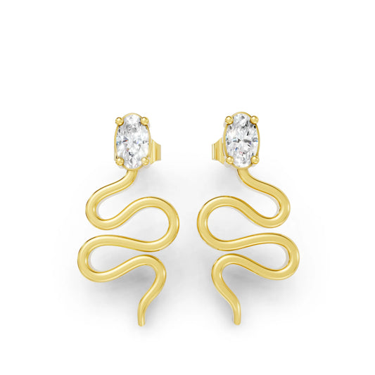 14K Gold Snake Inspired Oval Diamond Earrings (Prong Setting)