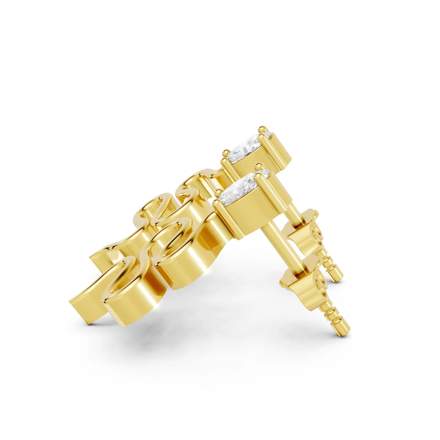 14K Gold Snake Inspired Oval Diamond Earrings (Prong Setting)