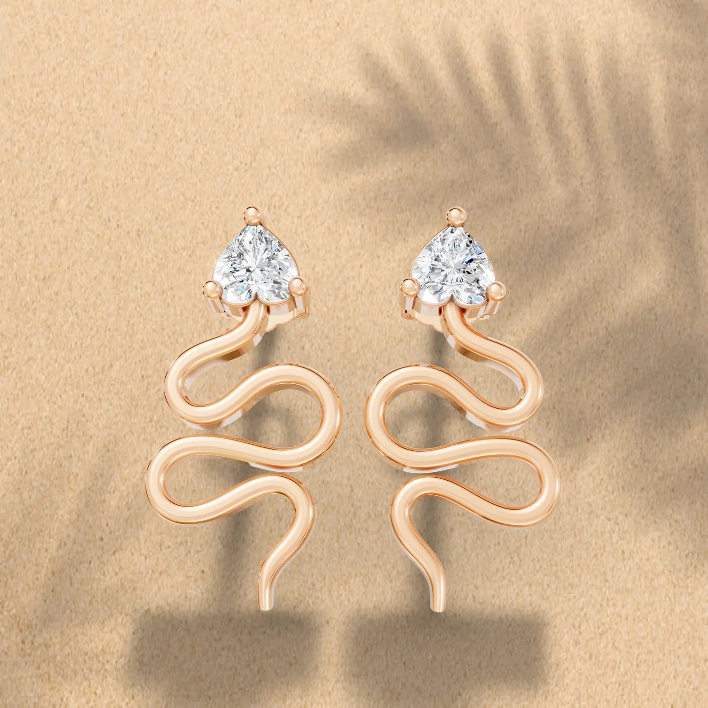 14K Gold Snake Inspired Heart Diamond Earrings (Prong Setting)