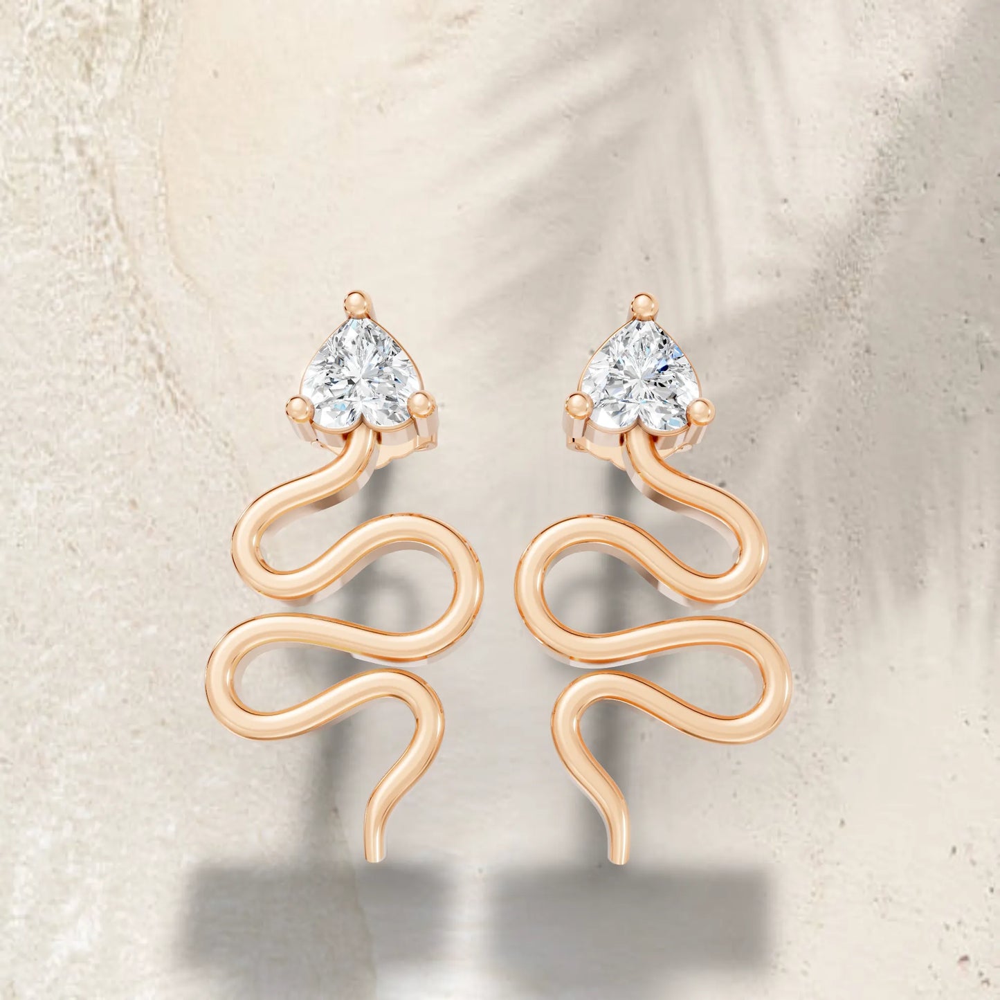 14K Gold Snake Inspired Heart Diamond Earrings (Prong Setting)
