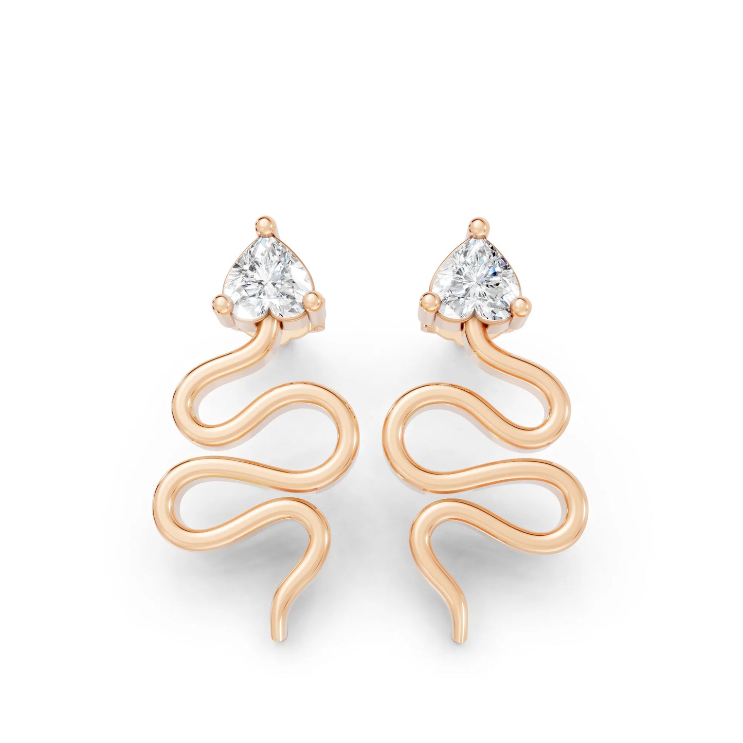 14K Gold Snake Inspired Heart Diamond Earrings (Prong Setting)