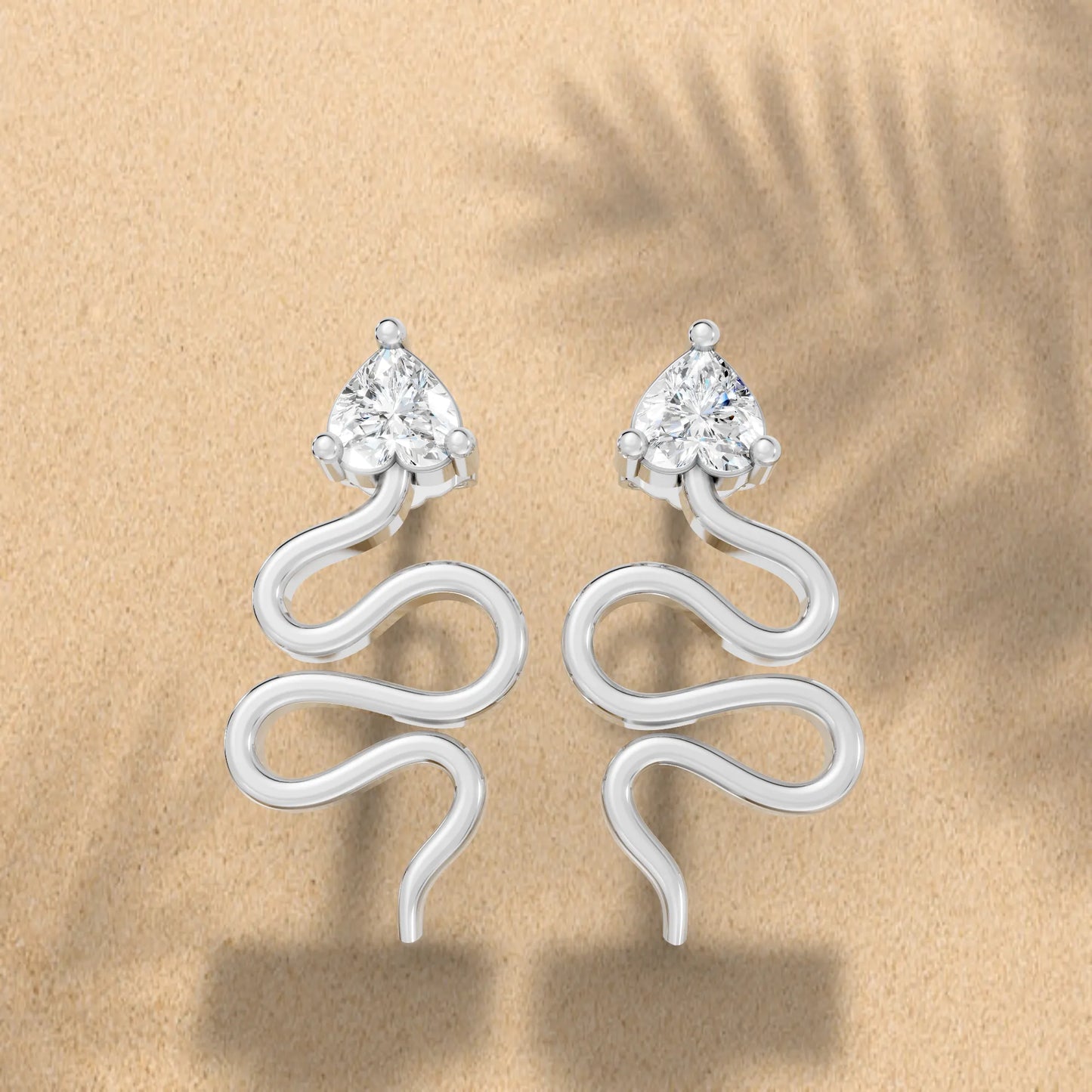 14K Gold Snake Inspired Heart Diamond Earrings (Prong Setting)