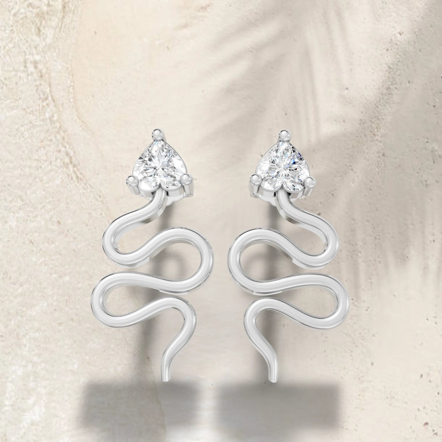 14K Gold Snake Inspired Heart Diamond Earrings (Prong Setting)