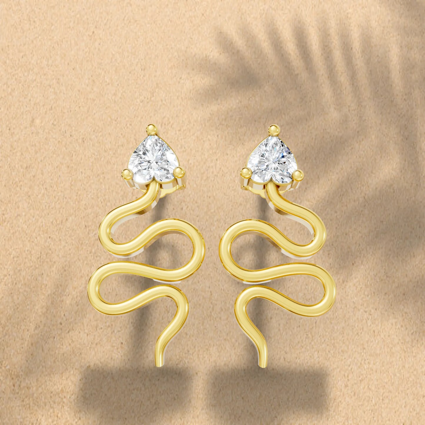 14K Gold Snake Inspired Heart Diamond Earrings (Prong Setting)