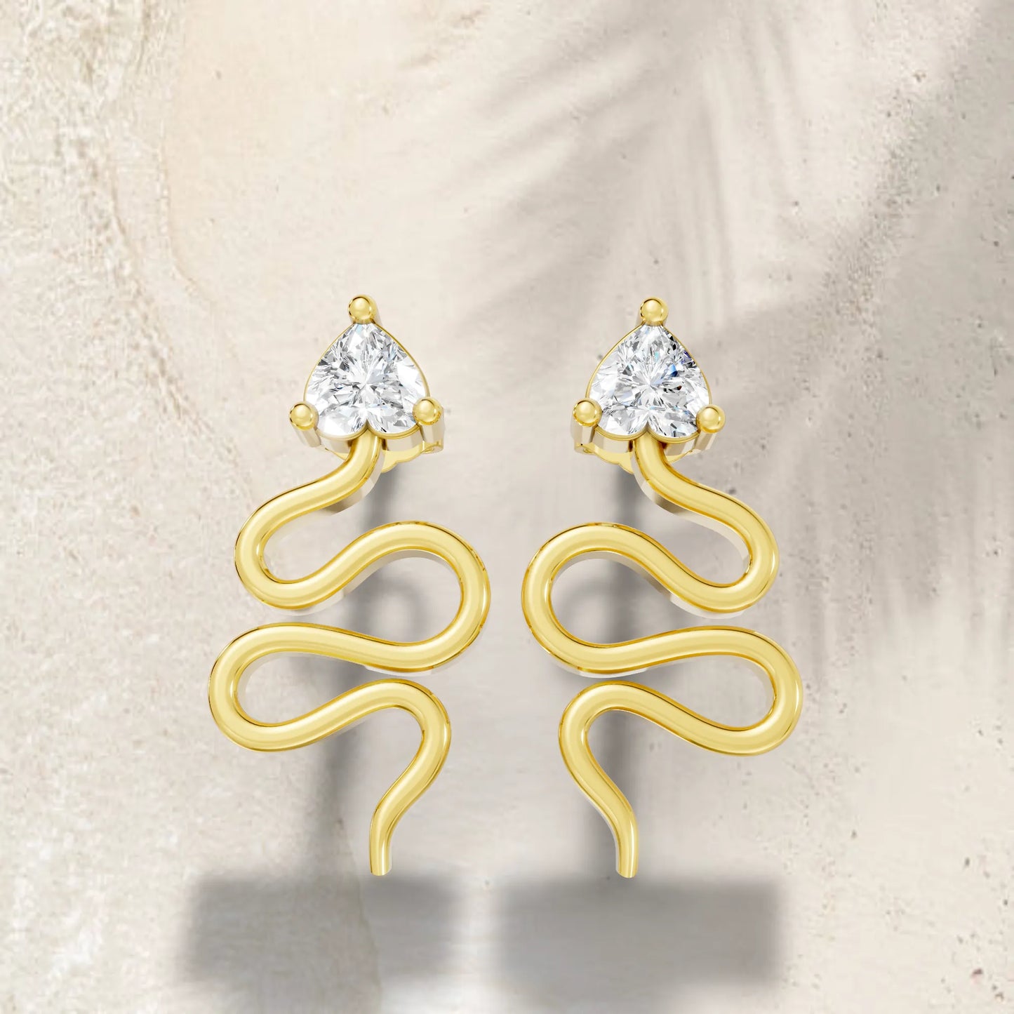14K Gold Snake Inspired Heart Diamond Earrings (Prong Setting)