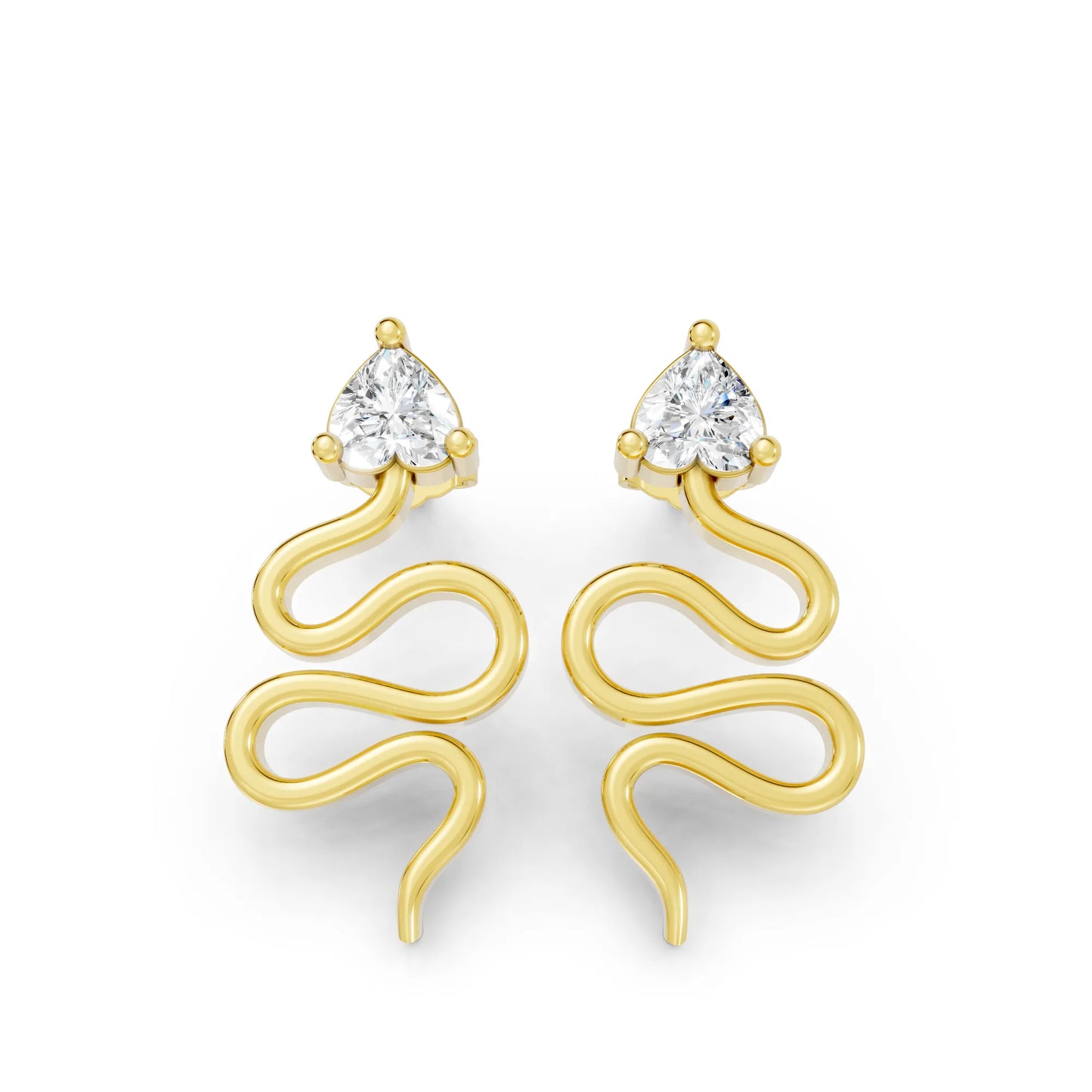 14K Gold Snake Inspired Heart Diamond Earrings (Prong Setting)