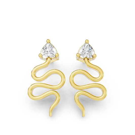 14K Gold Snake Inspired Heart Diamond Earrings (Prong Setting)