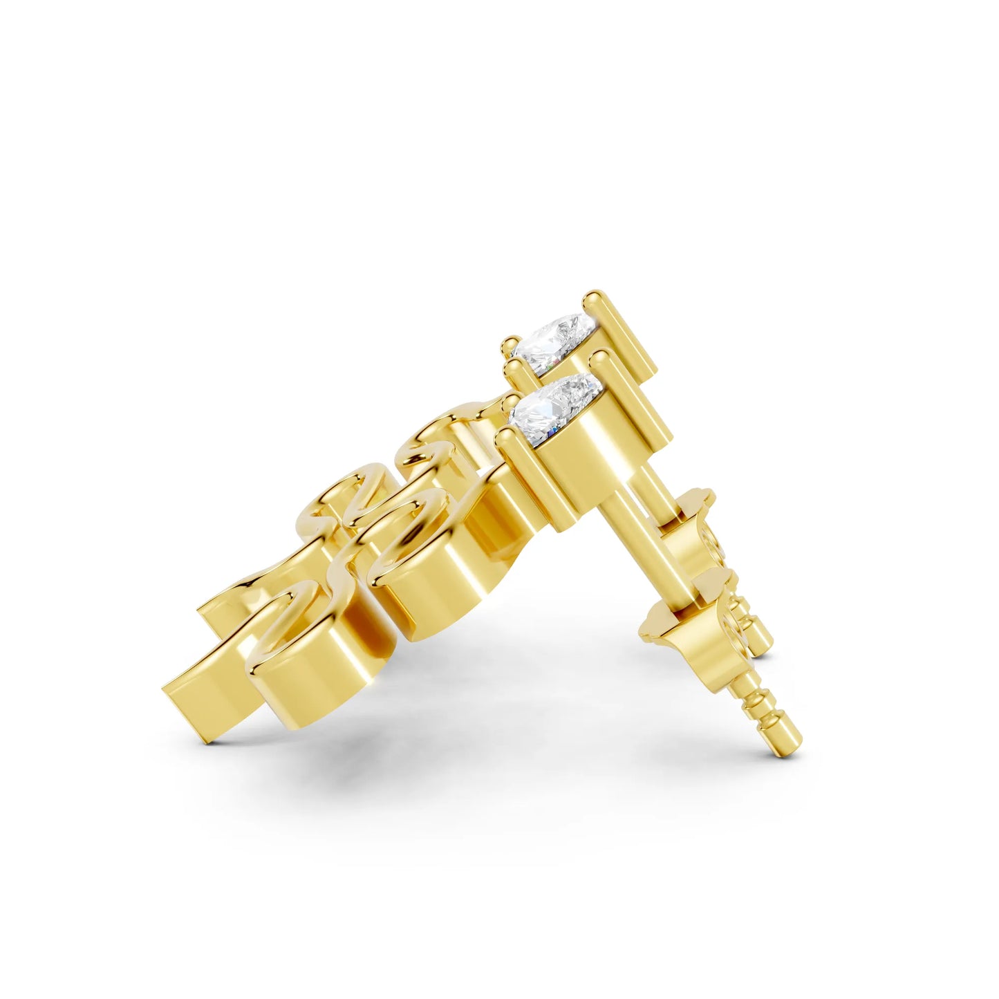 14K Gold Snake Inspired Heart Diamond Earrings (Prong Setting)