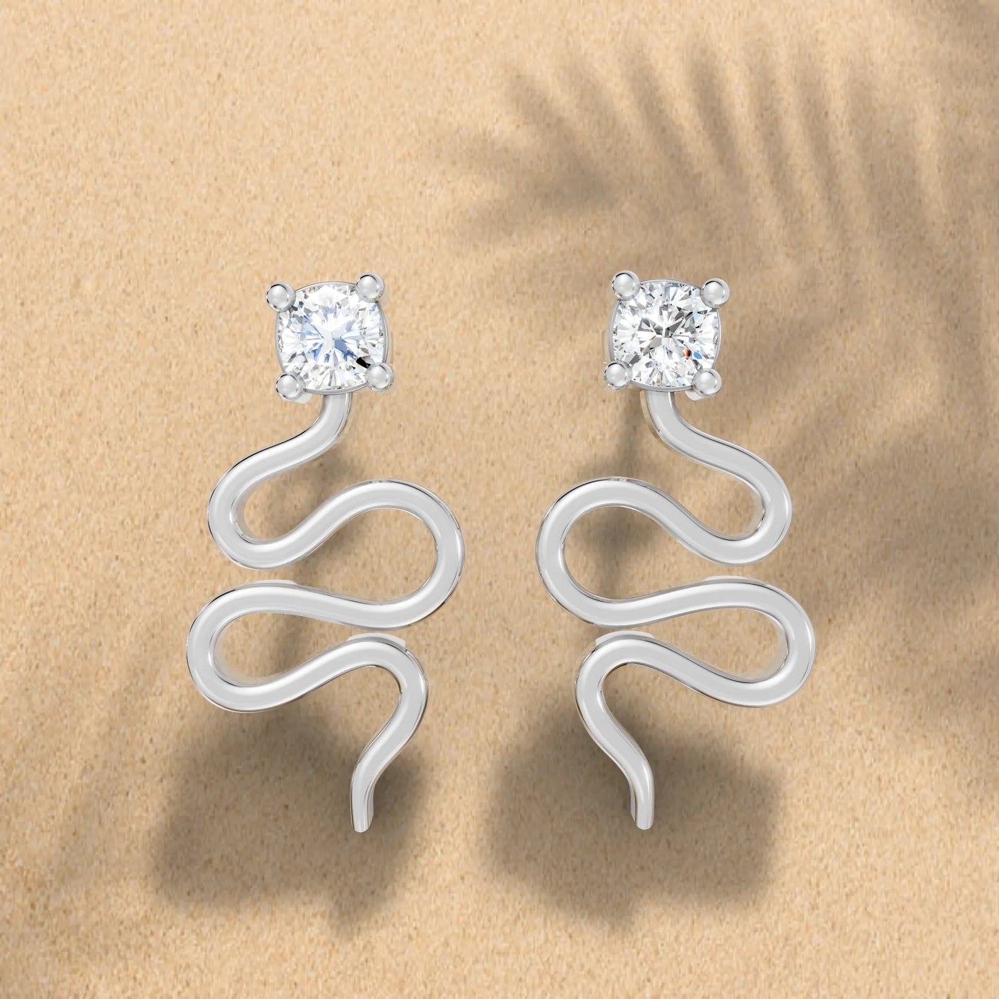 14K Gold Snake Inspired Cushion Diamond Earrings (Prong Setting)
