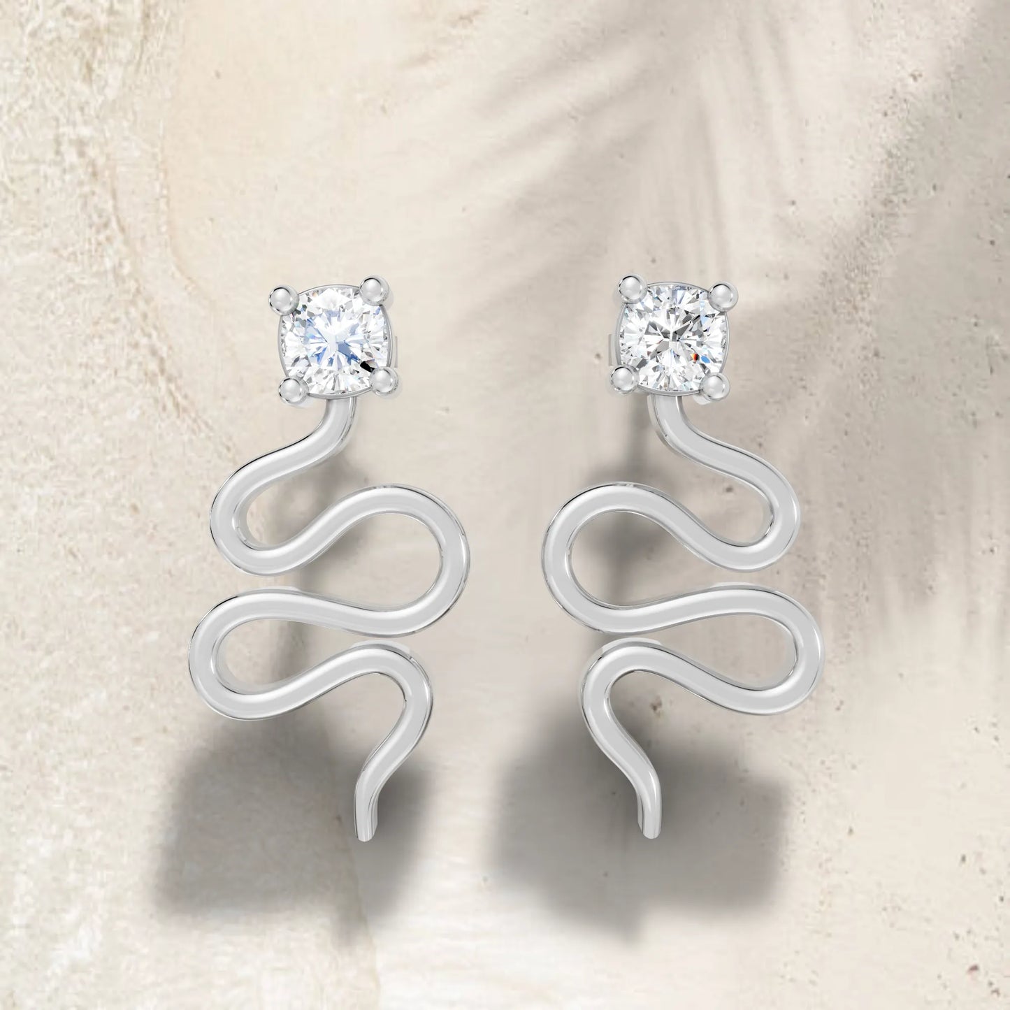 14K Gold Snake Inspired Cushion Diamond Earrings (Prong Setting)