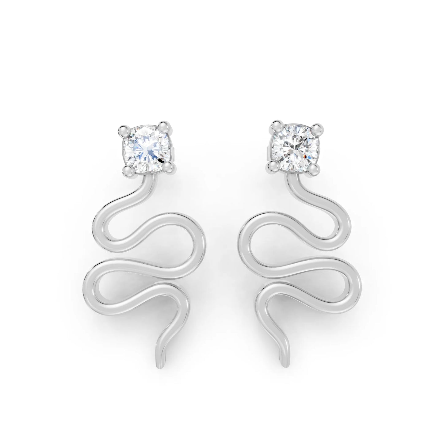 14K Gold Snake Inspired Cushion Diamond Earrings (Prong Setting)