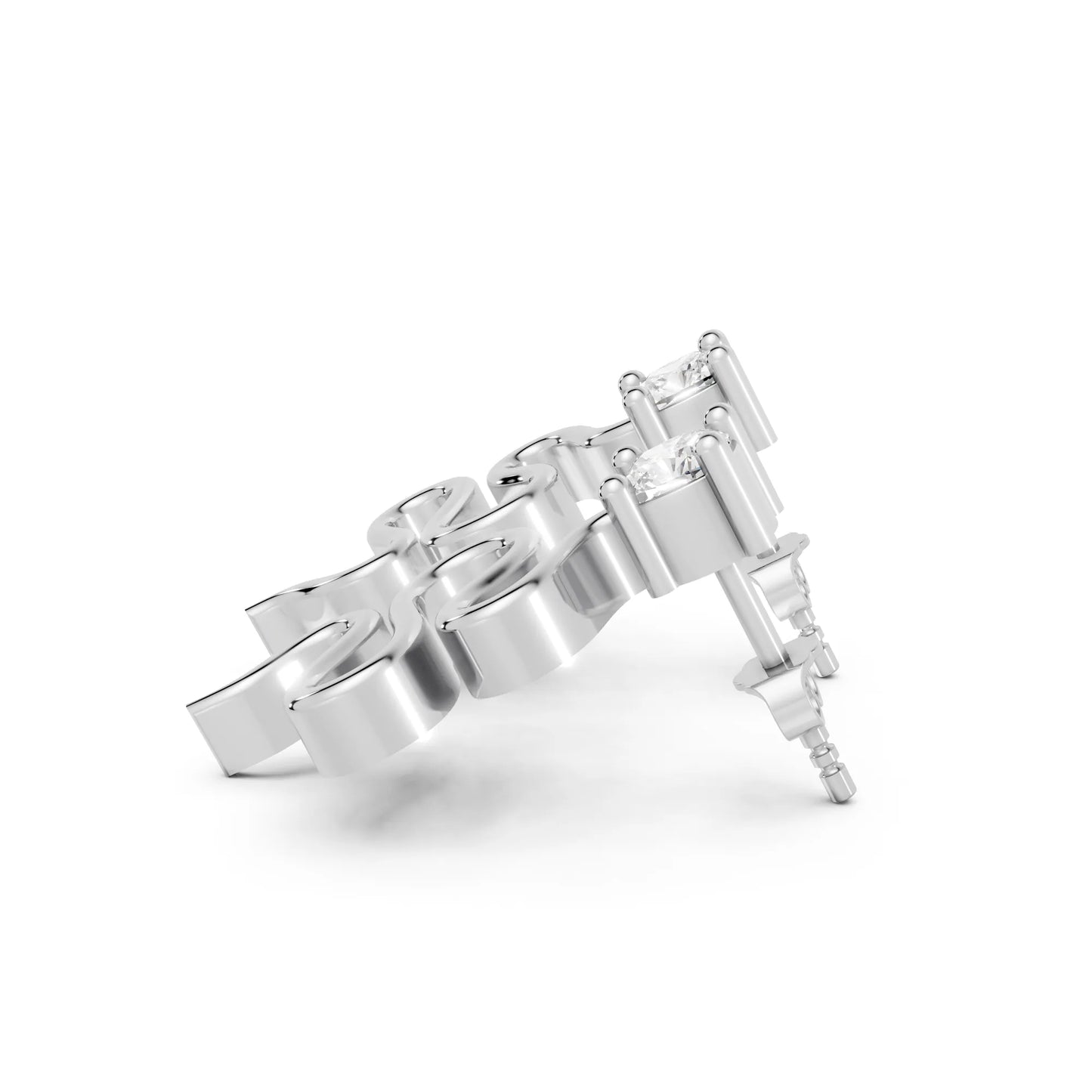 14K Gold Snake Inspired Cushion Diamond Earrings (Prong Setting)