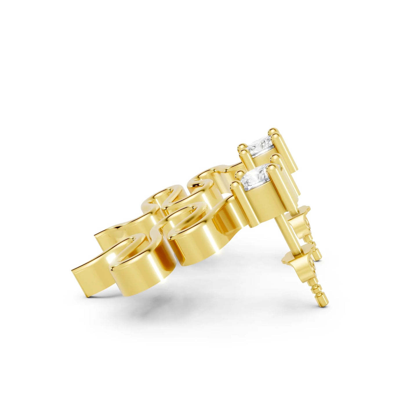 14K Gold Snake Inspired Cushion Diamond Earrings (Prong Setting)
