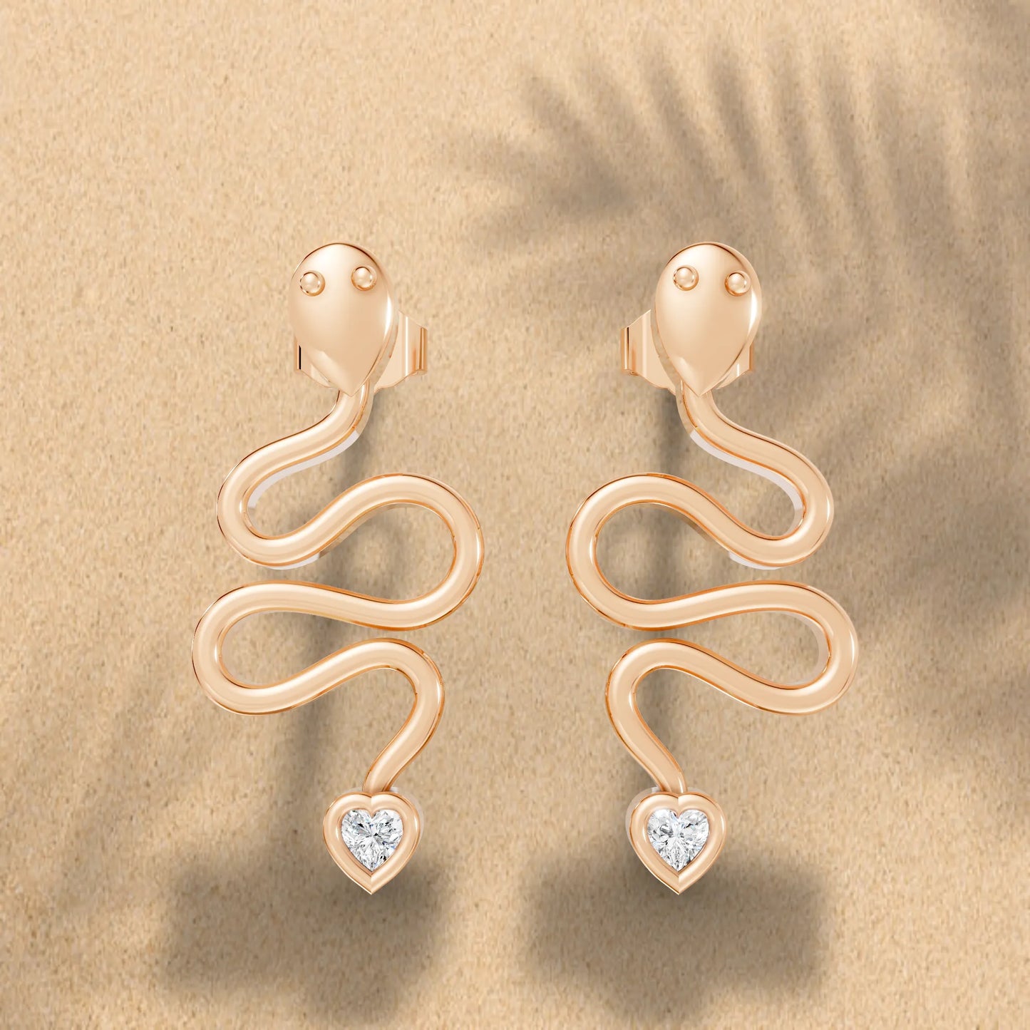 14K Gold Snake Inspired Heart Diamond Earrings (Bezel Setting)