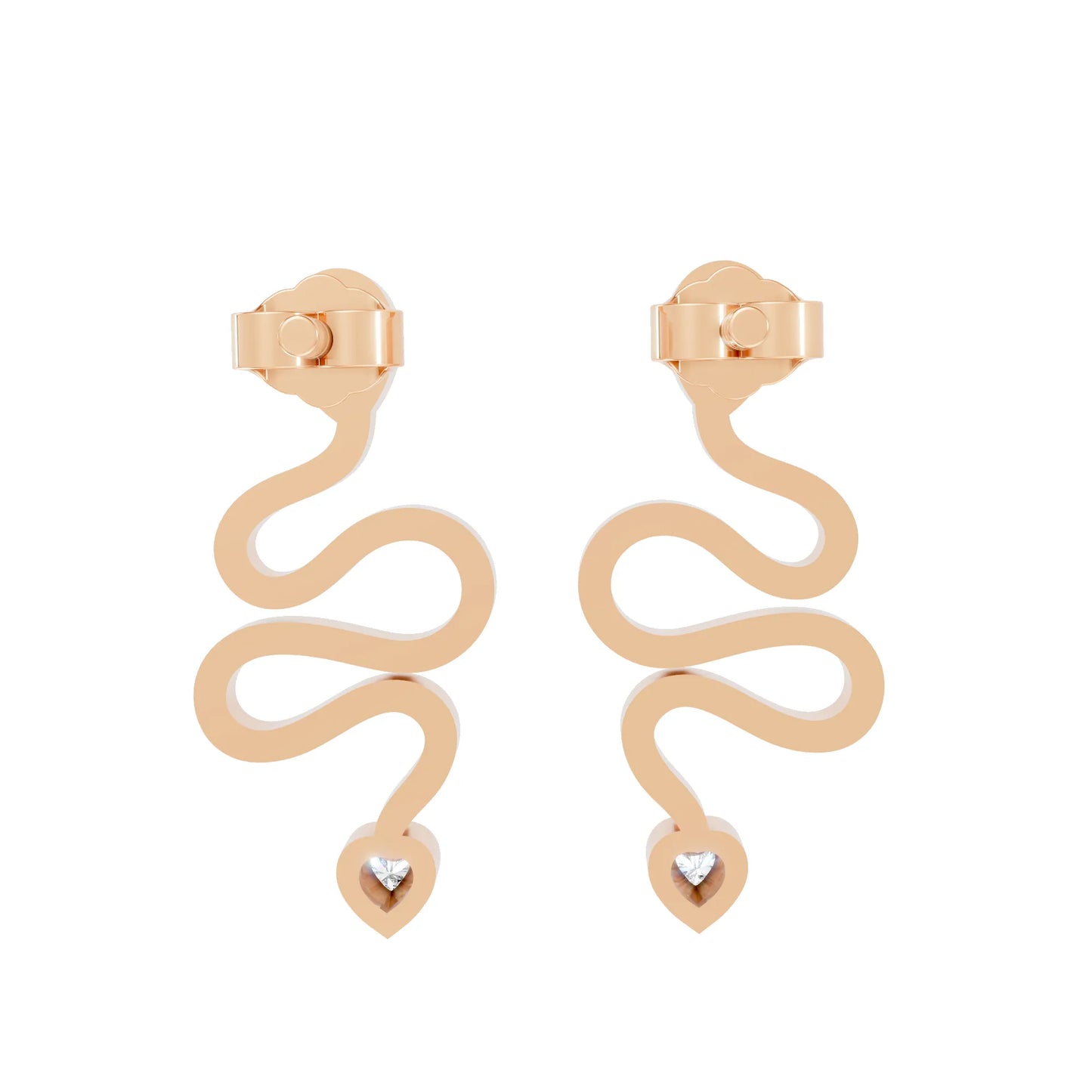 14K Gold Snake Inspired Heart Diamond Earrings (Bezel Setting)