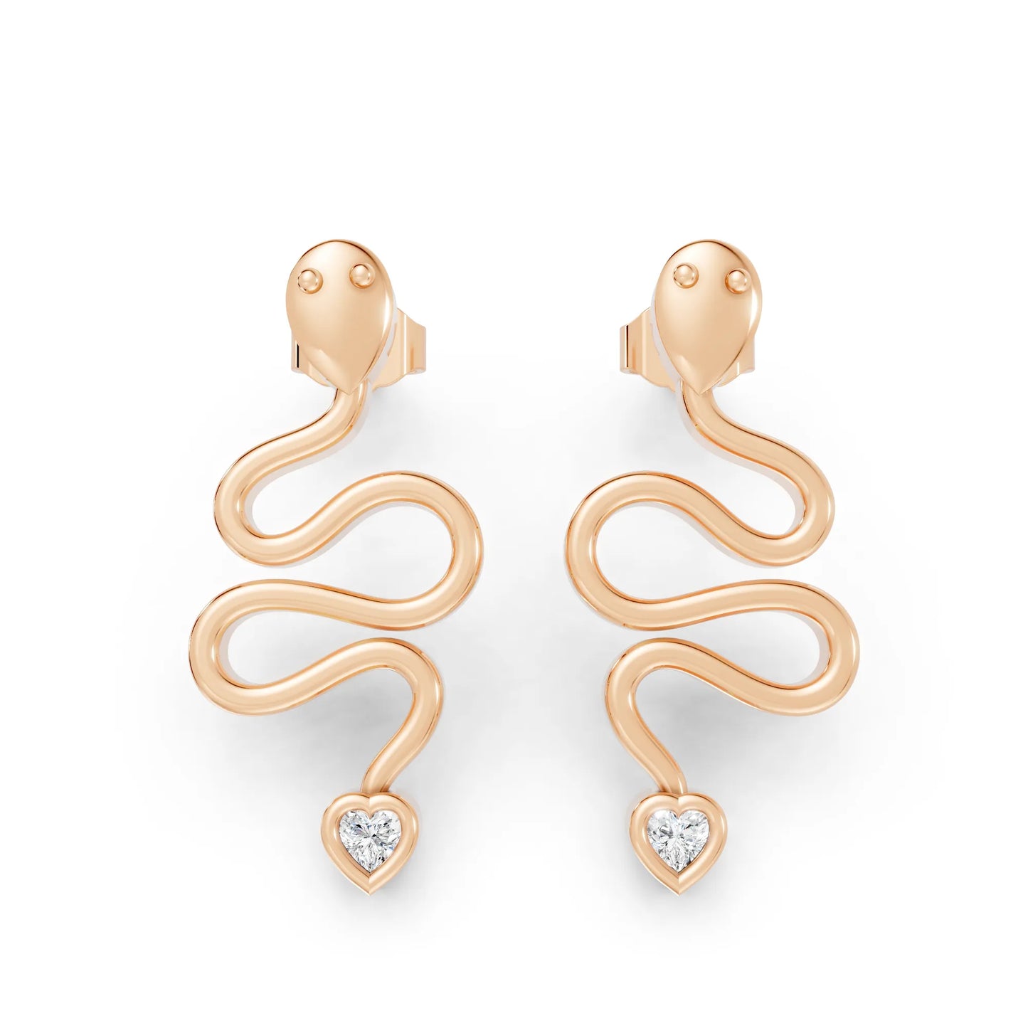 14K Gold Snake Inspired Heart Diamond Earrings (Bezel Setting)