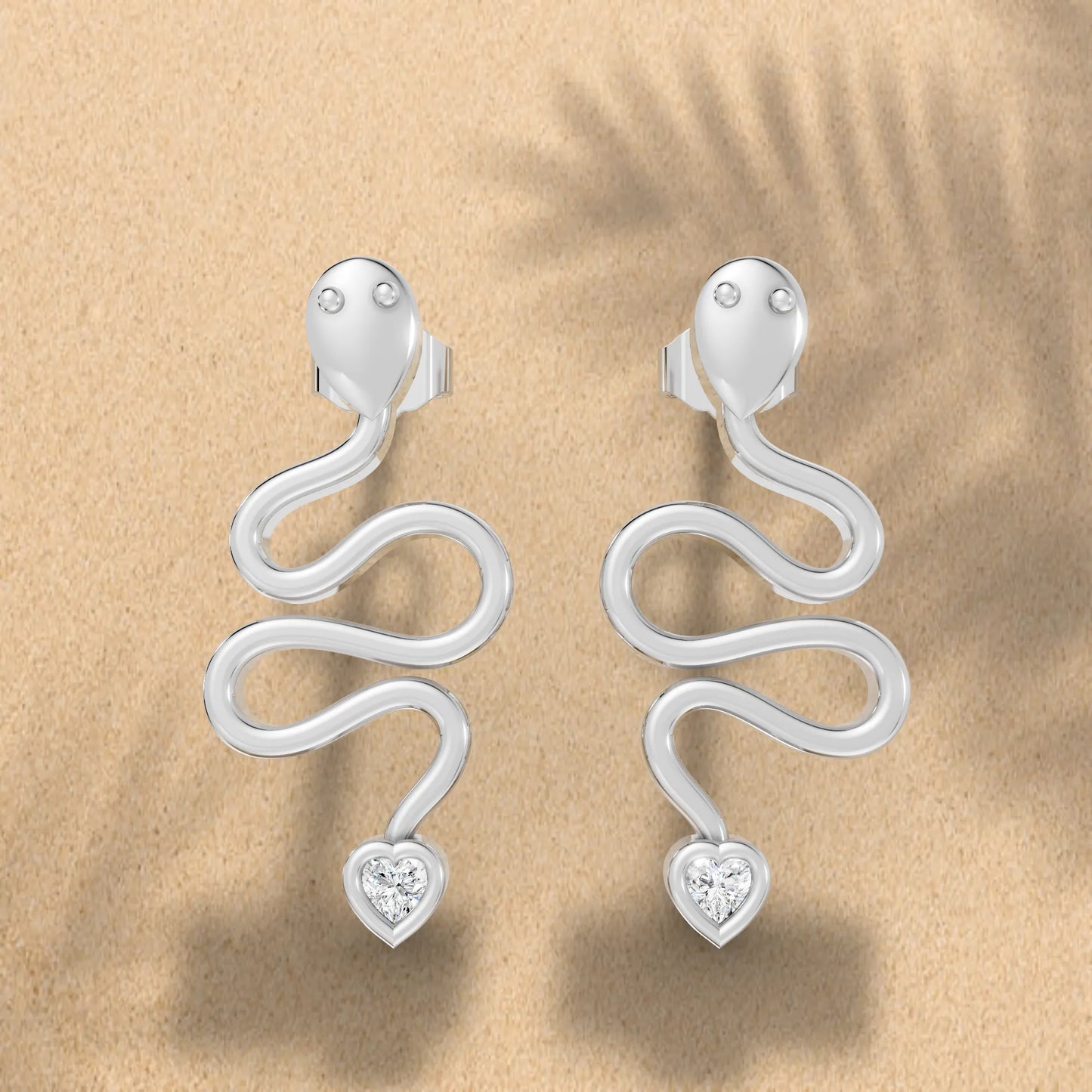 14K Gold Snake Inspired Heart Diamond Earrings (Bezel Setting)