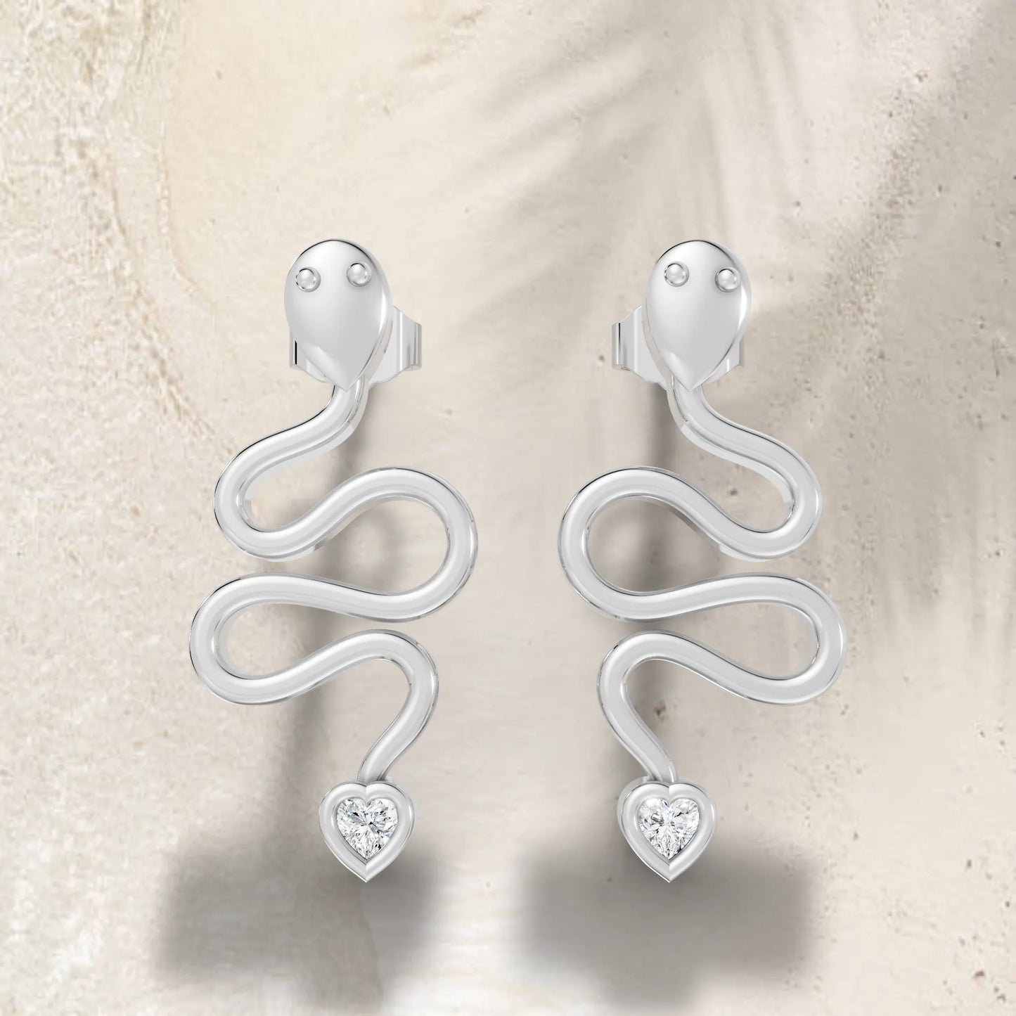 14K Gold Snake Inspired Heart Diamond Earrings (Bezel Setting)
