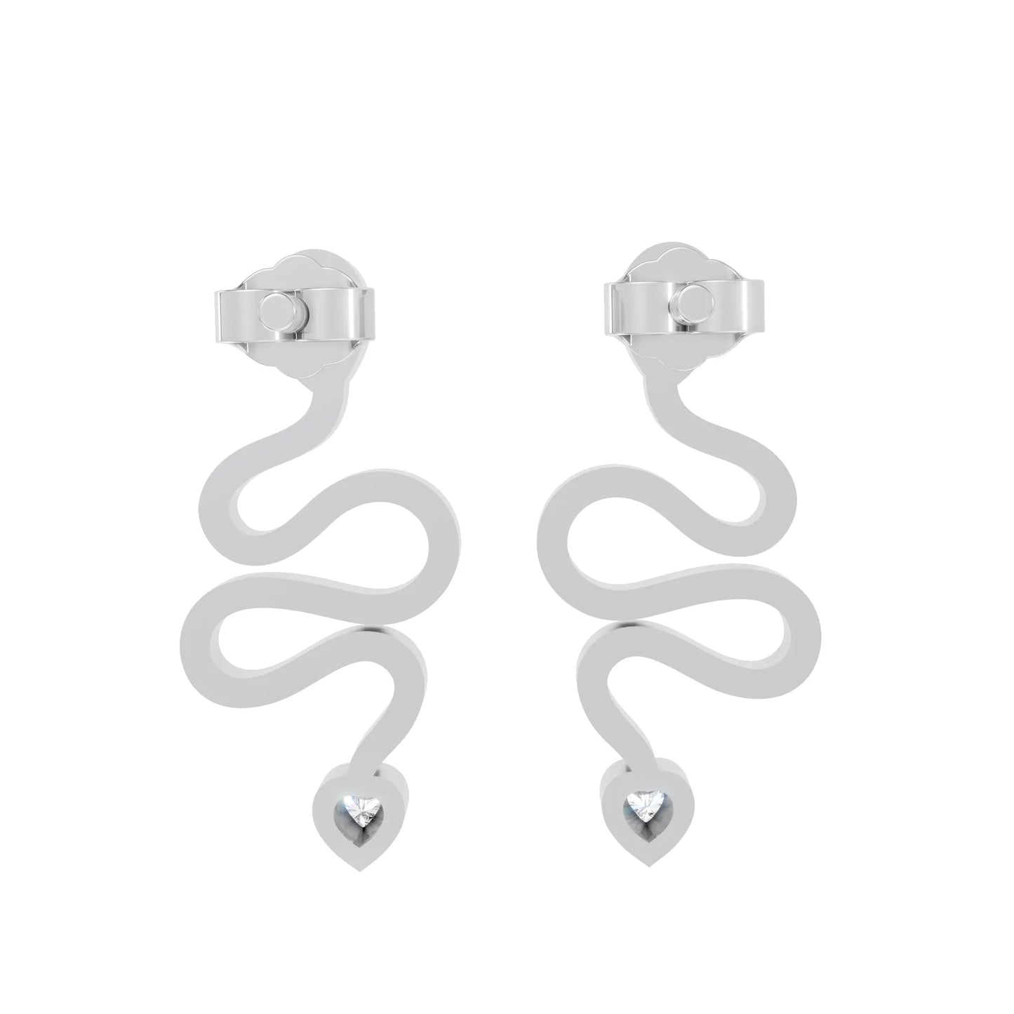 14K Gold Snake Inspired Heart Diamond Earrings (Bezel Setting)