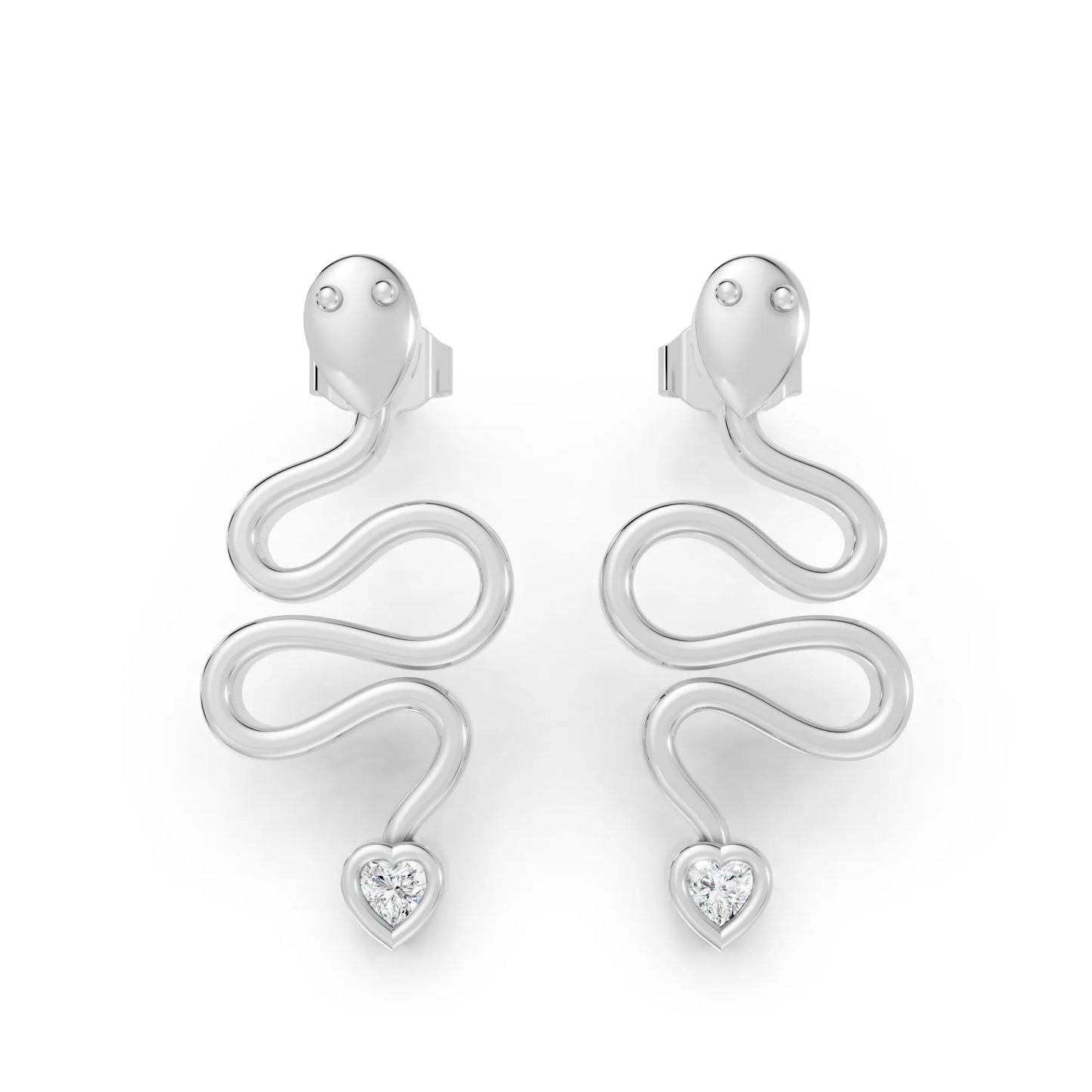 14K Gold Snake Inspired Heart Diamond Earrings (Bezel Setting)