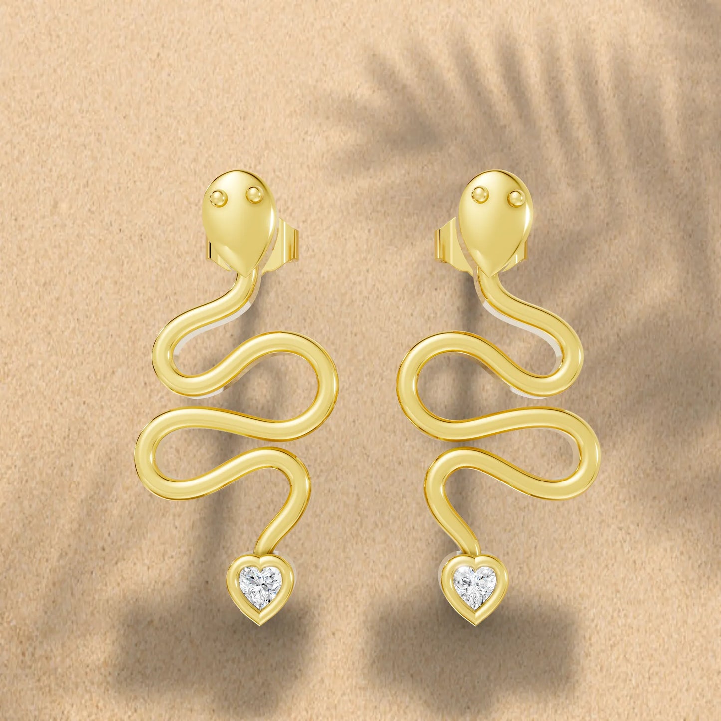 14K Gold Snake Inspired Heart Diamond Earrings (Bezel Setting)