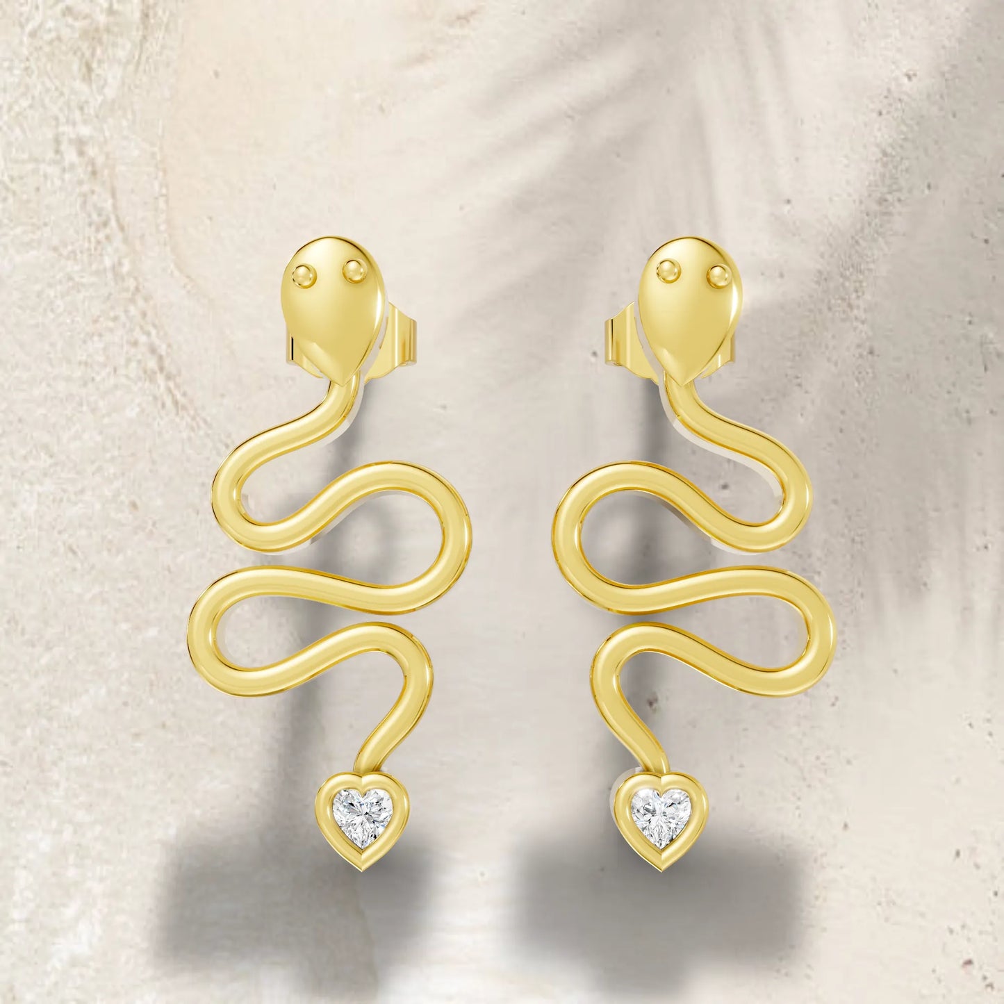 14K Gold Snake Inspired Heart Diamond Earrings (Bezel Setting)