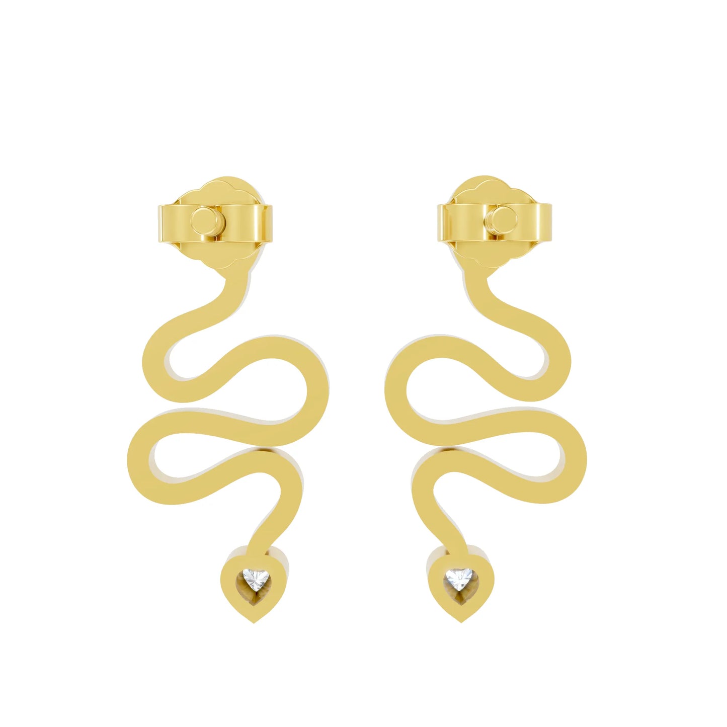 14K Gold Snake Inspired Heart Diamond Earrings (Bezel Setting)