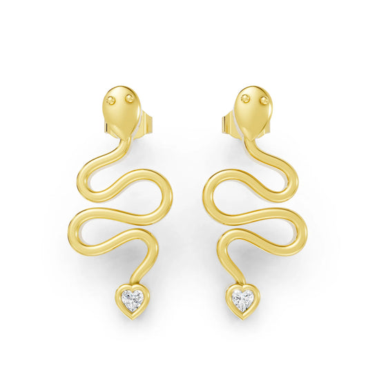 14K Gold Snake Inspired Heart Diamond Earrings (Bezel Setting)