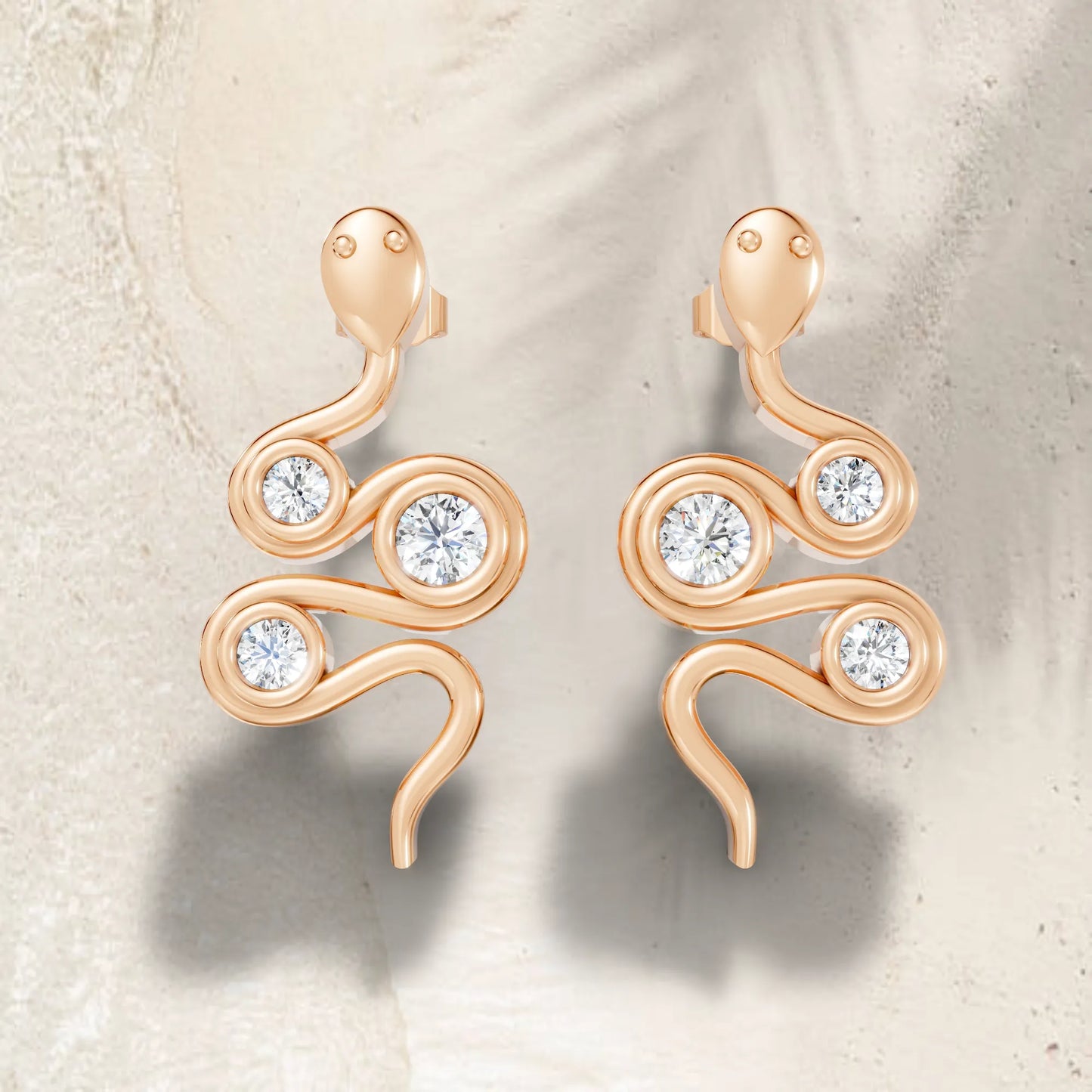 14K Gold Snake Inspired Round Diamond Earrings (Bezel Setting)