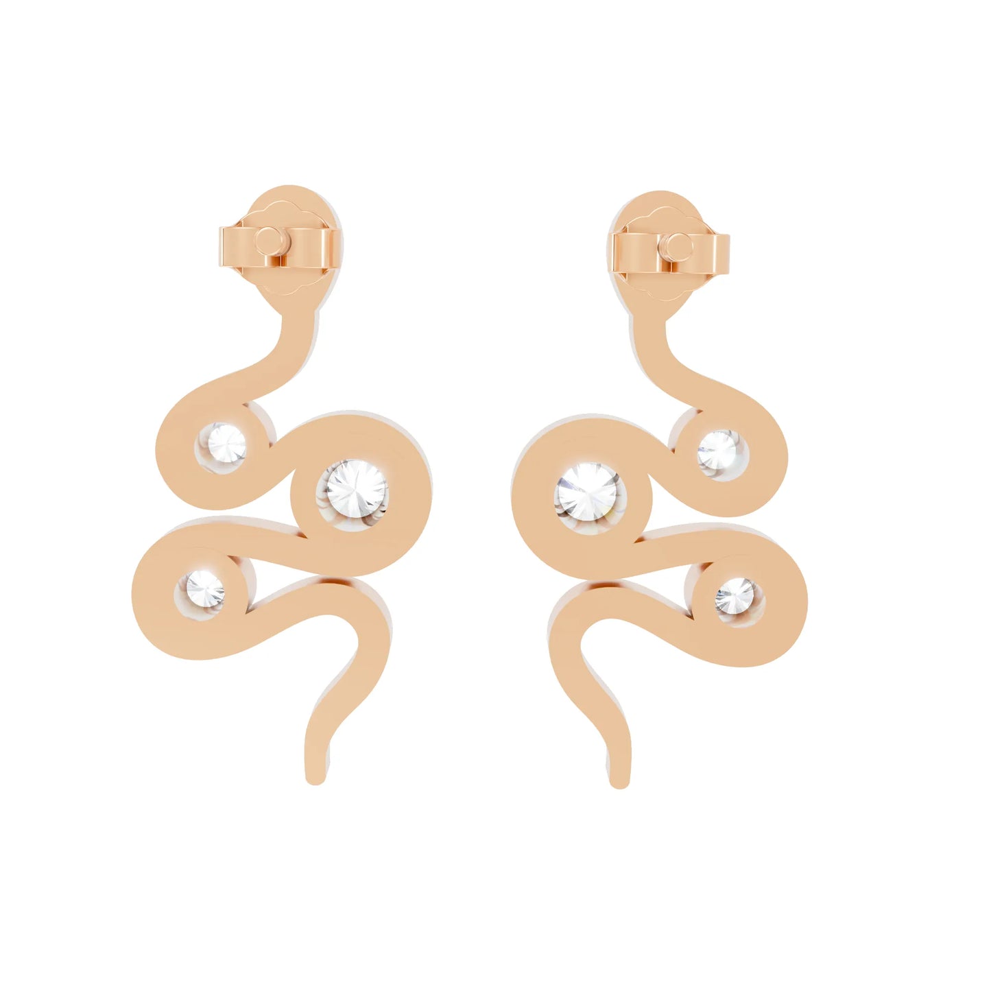 14K Gold Snake Inspired Round Diamond Earrings (Bezel Setting)